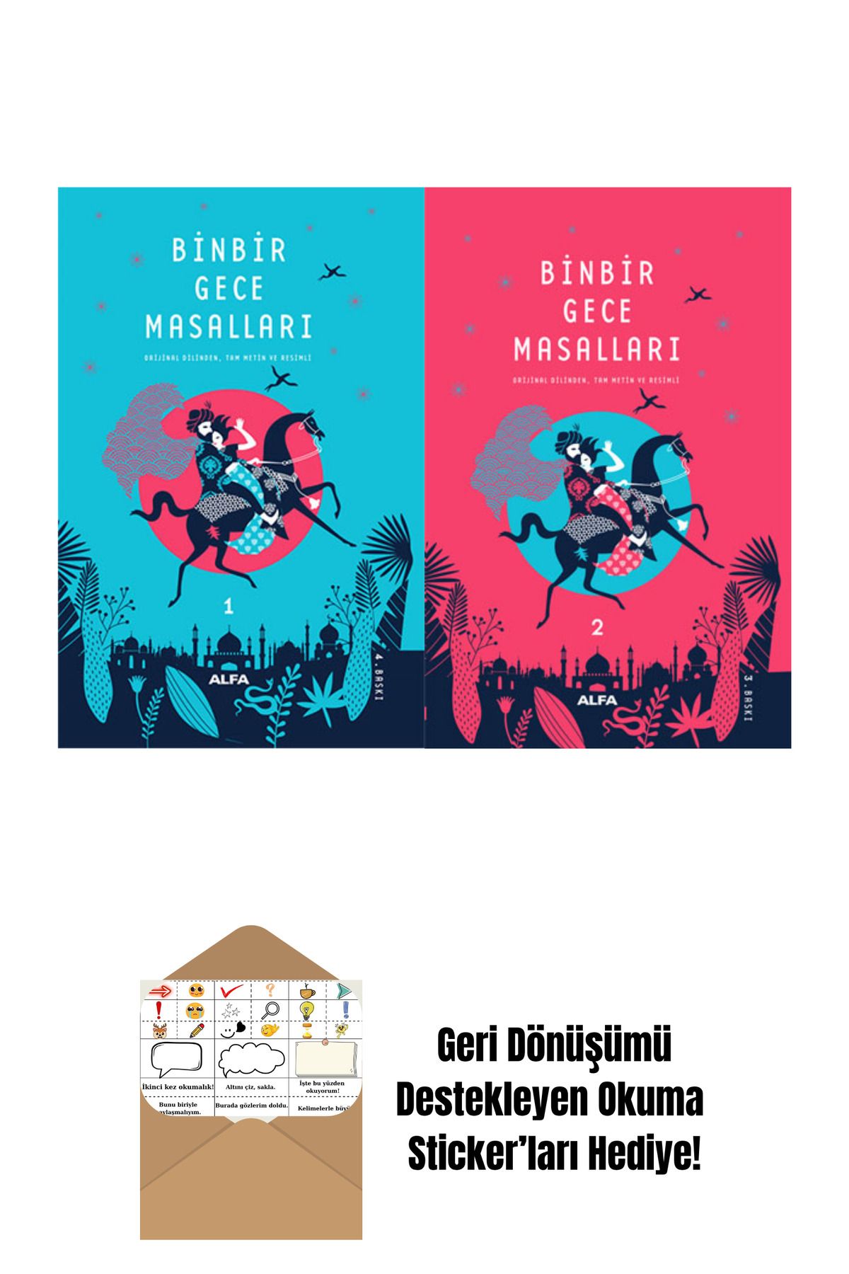 Alfa Yayınları Binbir Gece Masalları 2 Kitap Set Ciltli Tam Metin Ve Resimli + Okuma Sticker'ları