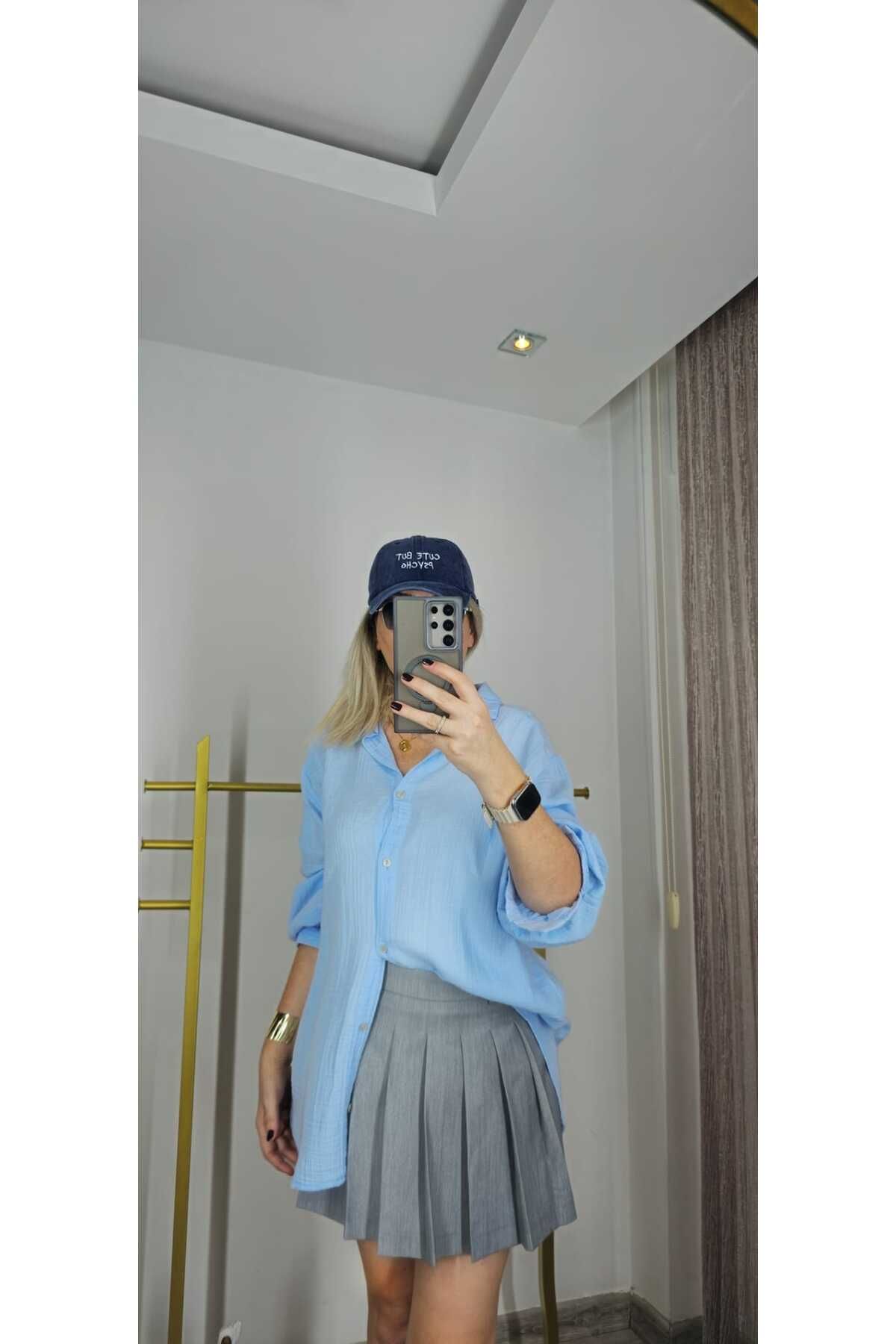 Butik BEBEK MAVİSİ MUSLİN KUMAŞ GÖMLEK