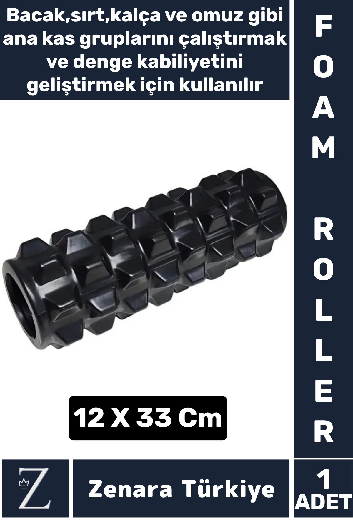 Zenara Fitness Aerobik Denge Stabilite Kas Esnekliği Denge Geliştirici Kadın Erkek Spor Foam Roller 33 Cm