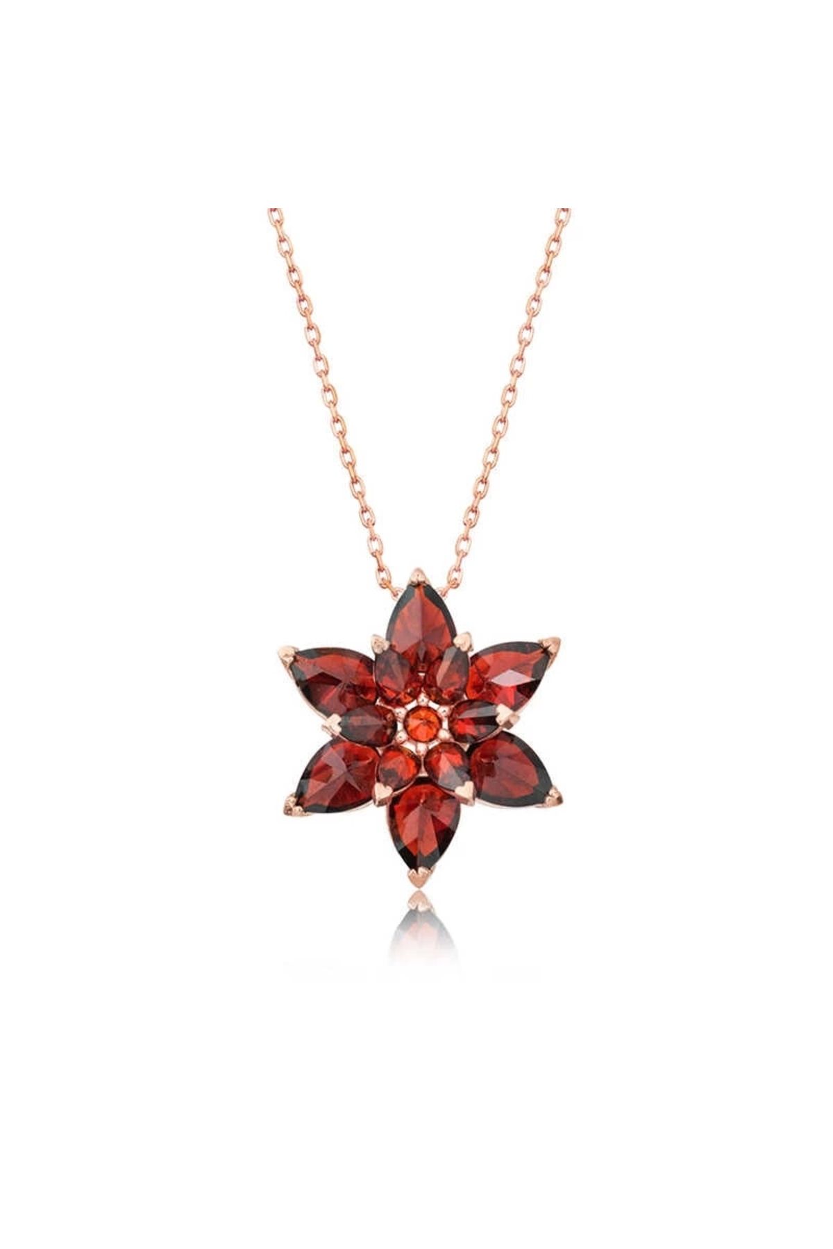 minaydan 925 Ayar Gümüş Rose Kırmızı Lotus Çiçeği Kolye