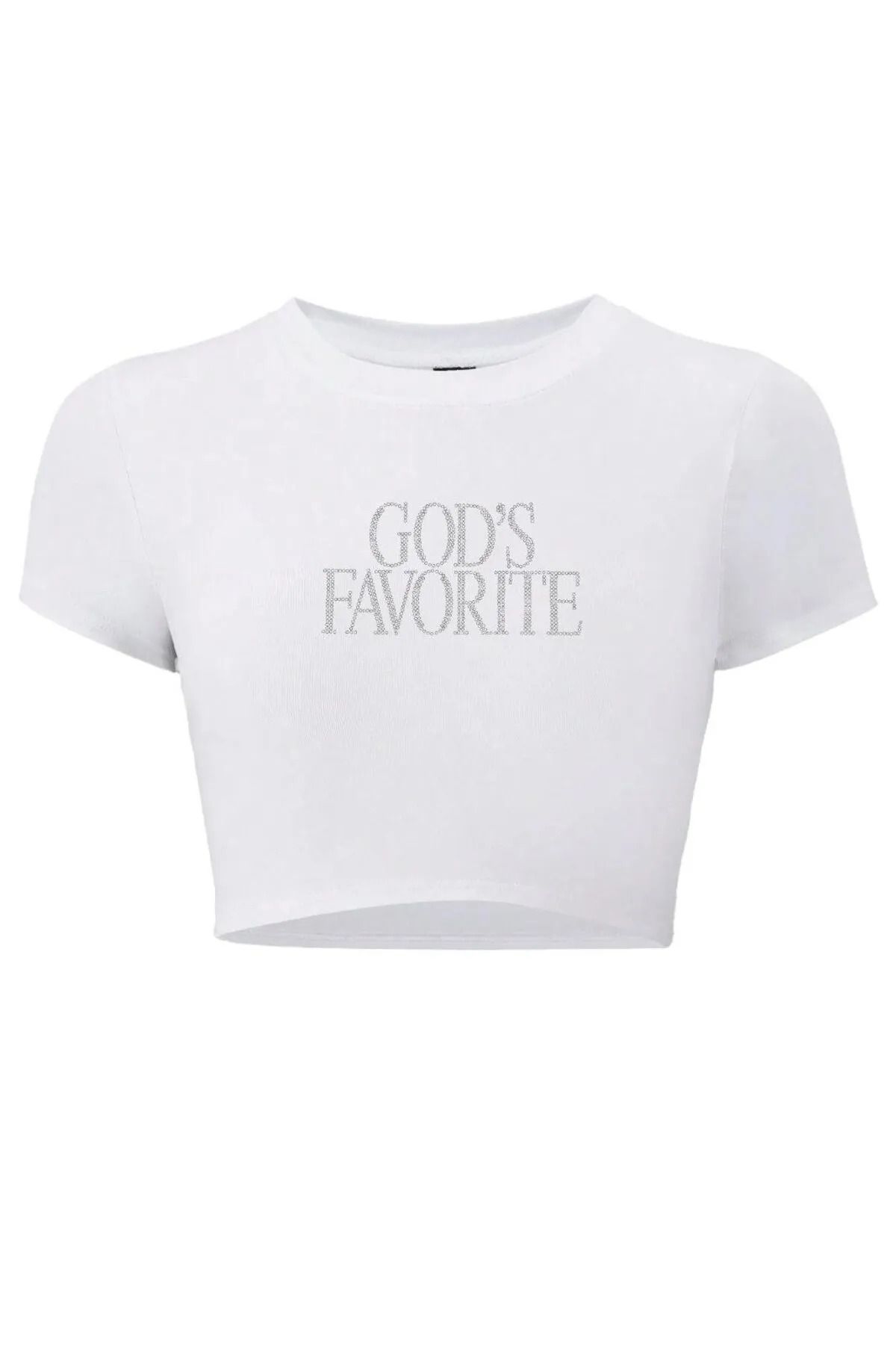Bozz&Bozz Collection Kadın God's Favorite Kristal Taş Baskılı Crop T-shirt