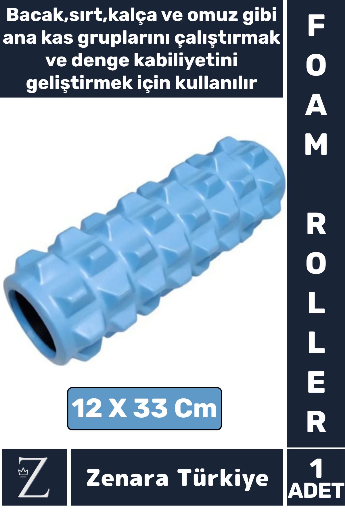 Zenara Fitness Aerobik Denge Stabilite Kas Esnekliği Denge Geliştirici Kadın Erkek Spor Foam Roller 33 Cm