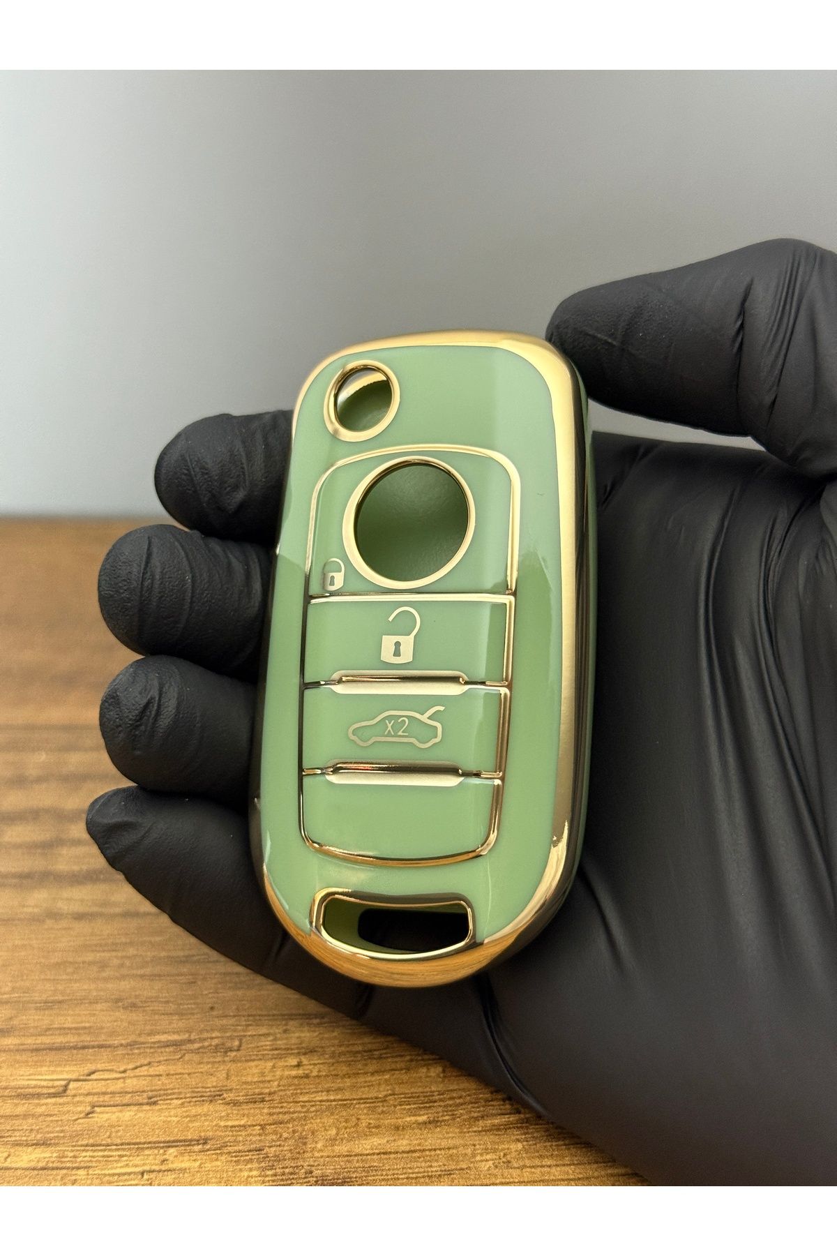Mavi Keys Fiat Egea - Doblo 2024 - 2025 Uyumlu Sustalı 3 Düğmeli Silikon Anahtar Kumanda Koruma Kılıfı – Yeşil