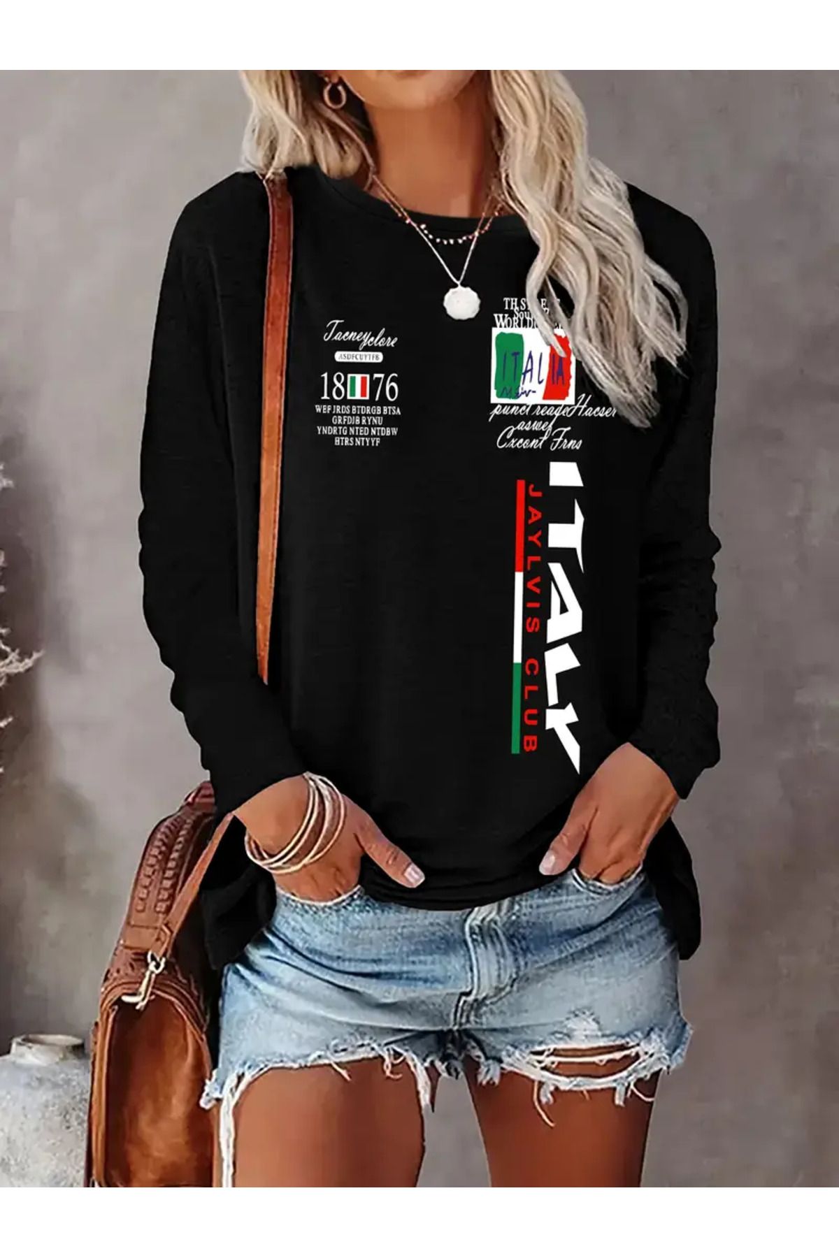 Line italya baskılı ince sweatshirt