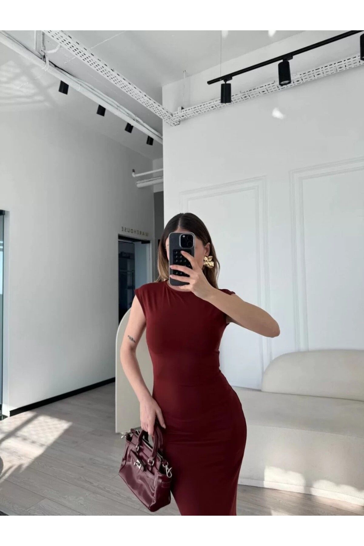 AMO Kolsuz Uzun Likralı Elbise - Bordo
