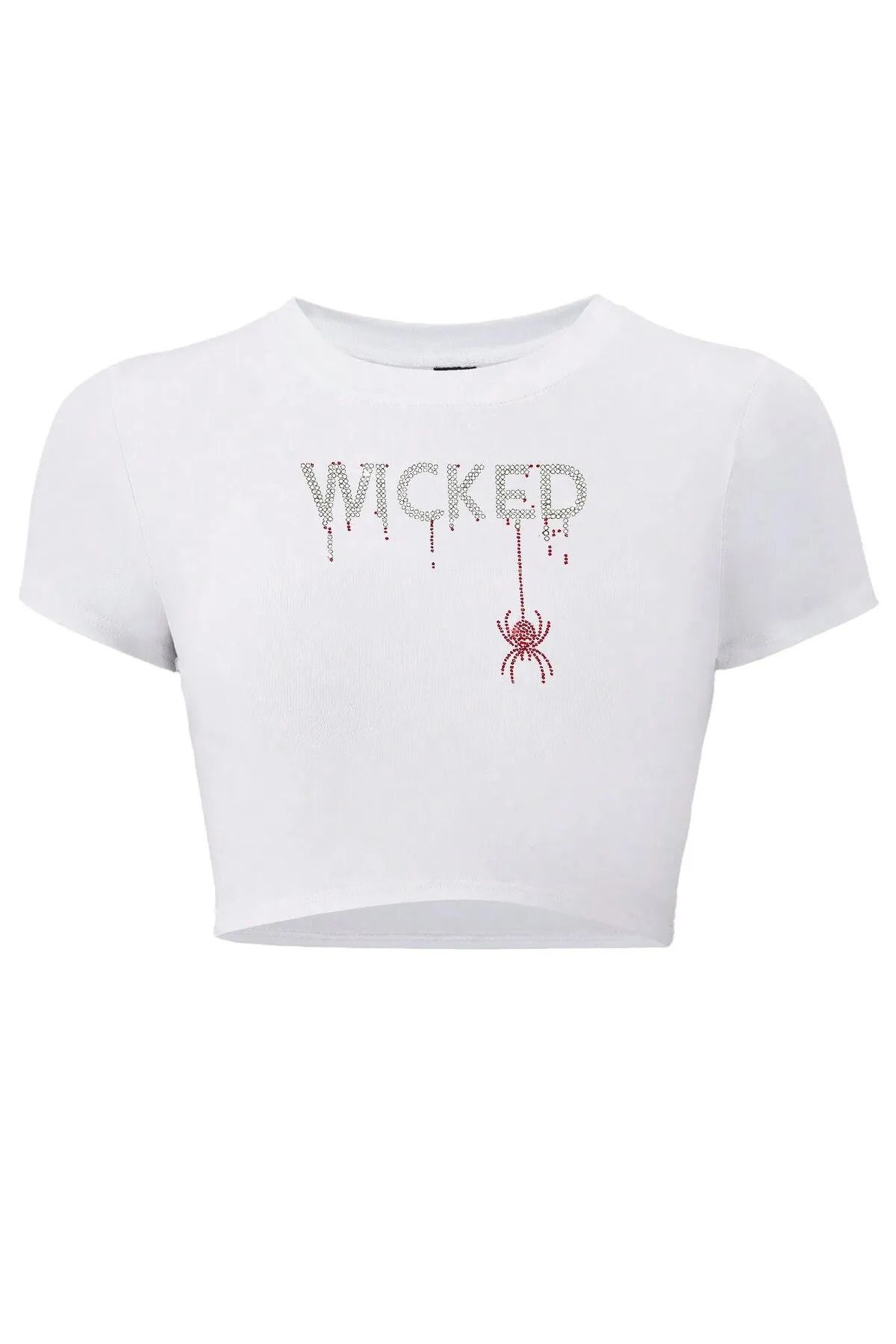 Bozz&Bozz Collection Kadın Kristal Taş Baskılı Red Wicked Crop T-shirt