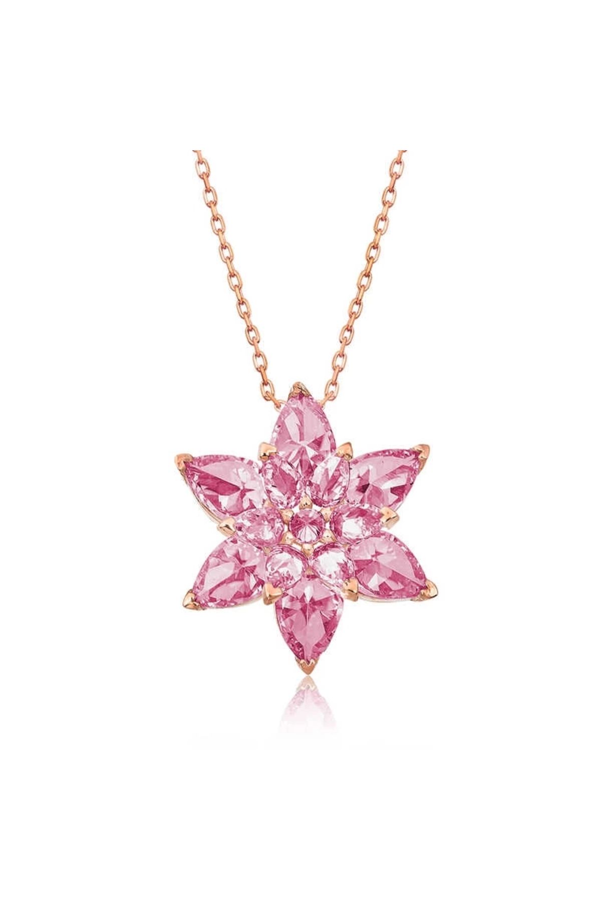 minaydan 925 Ayar Gümüş Rose Pembe Lotus Çiçeği Kolye