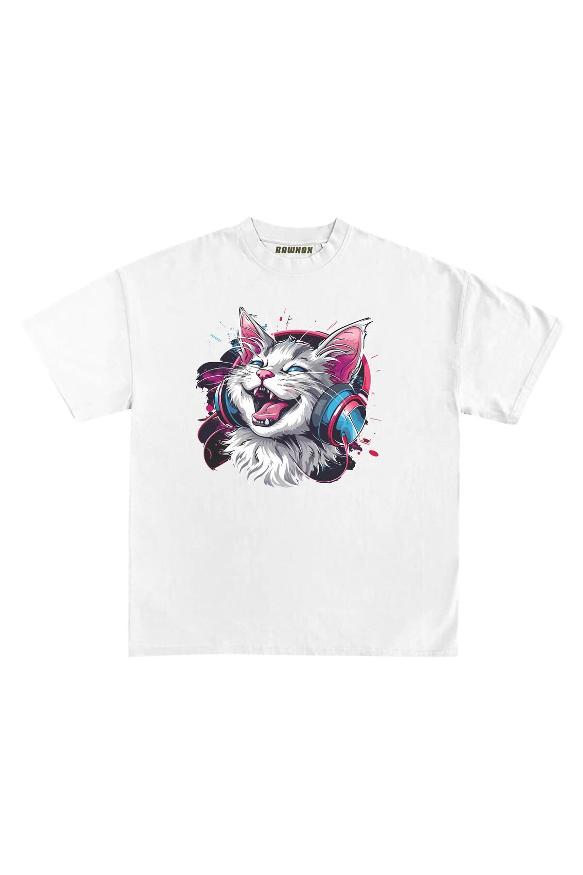 RawNox Unisex Bol Kalıp Cat v4 Baskılı T-shirt