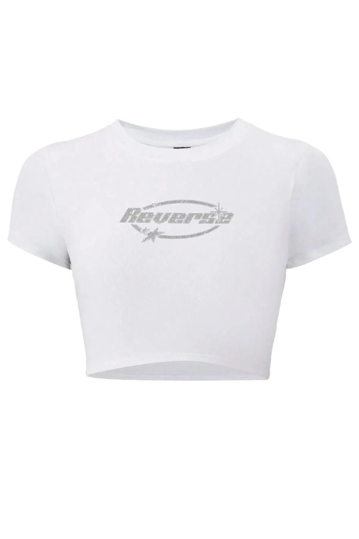 Bozz&Bozz Collection Kadın Reverse Kristal Taş Baskılı Crop T-shirt