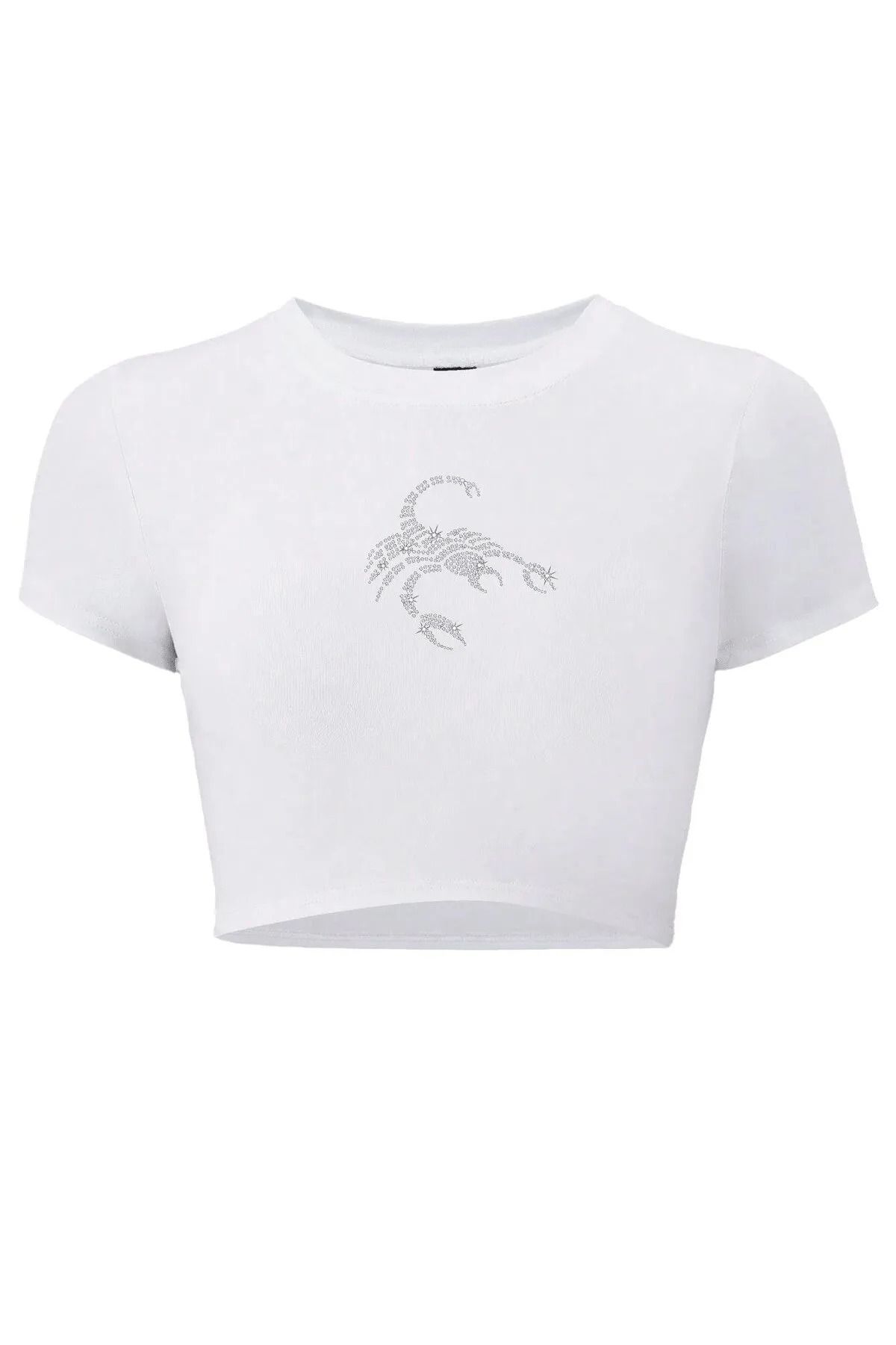 Bozz&Bozz Collection Kadın Scorpion Kristal Taş Baskılı Crop T-shirt