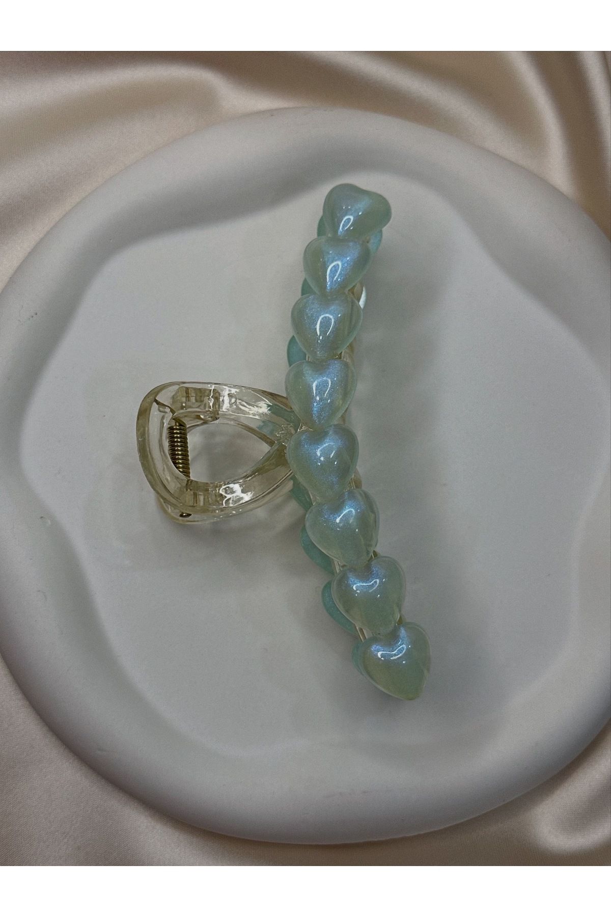 asal jewelry Yeşil Kalpli Hologram Kıskaçlı Toka