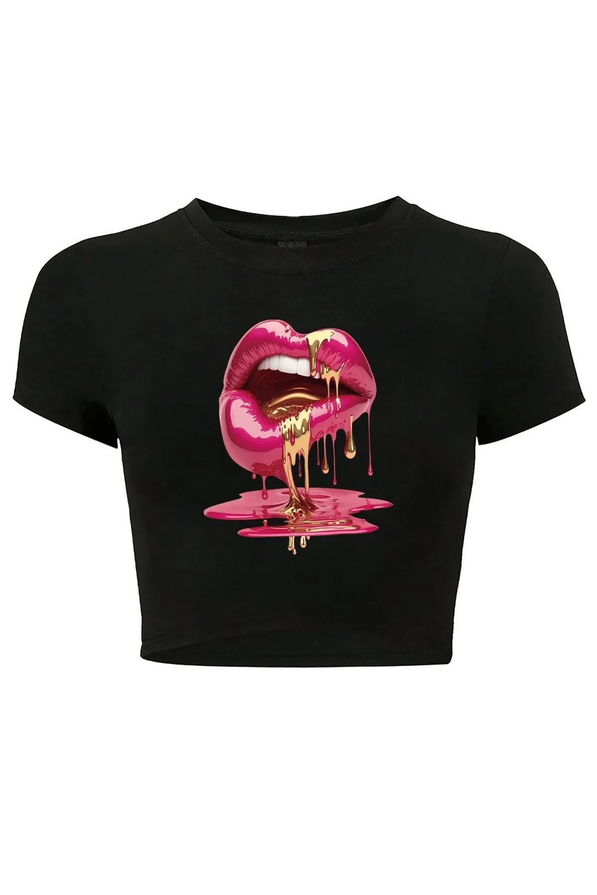 Bozz&Bozz Collection Kadın Casu Lip Dudak Baskılı Crop T-shirt