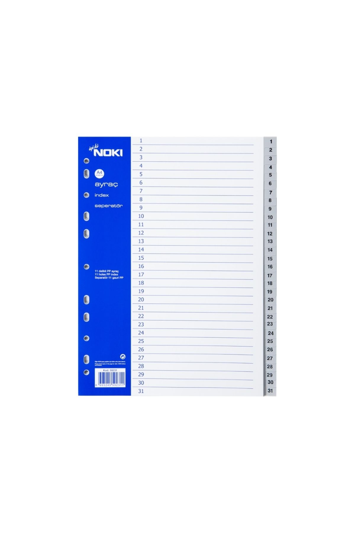 Noki-A4 Separator, 1-31 Figures, for Regular Archiving, Long Lasting 1