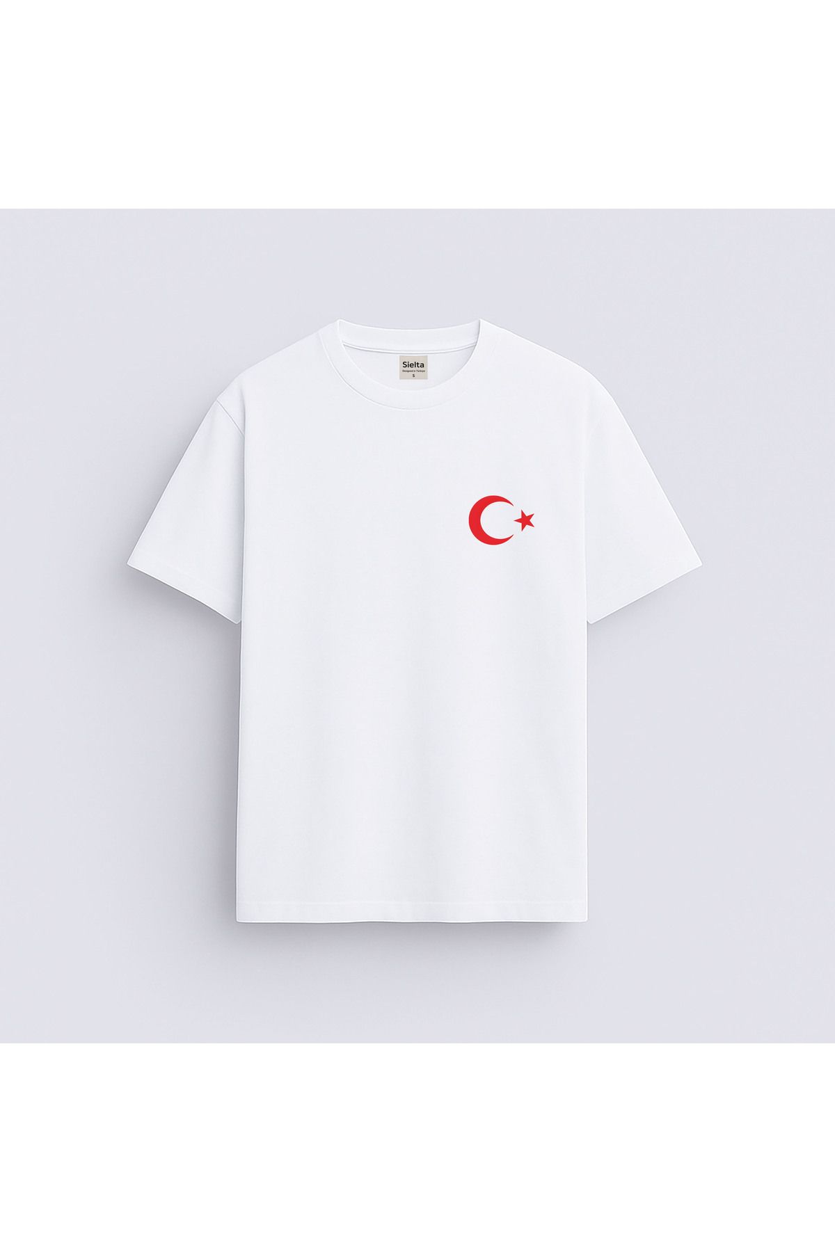 sielta Türk Bayrağı Ay Yıldız Baskılı Bisiklet Yaka Çocuk Yetişkin Beyaz Tişört T-hsirt