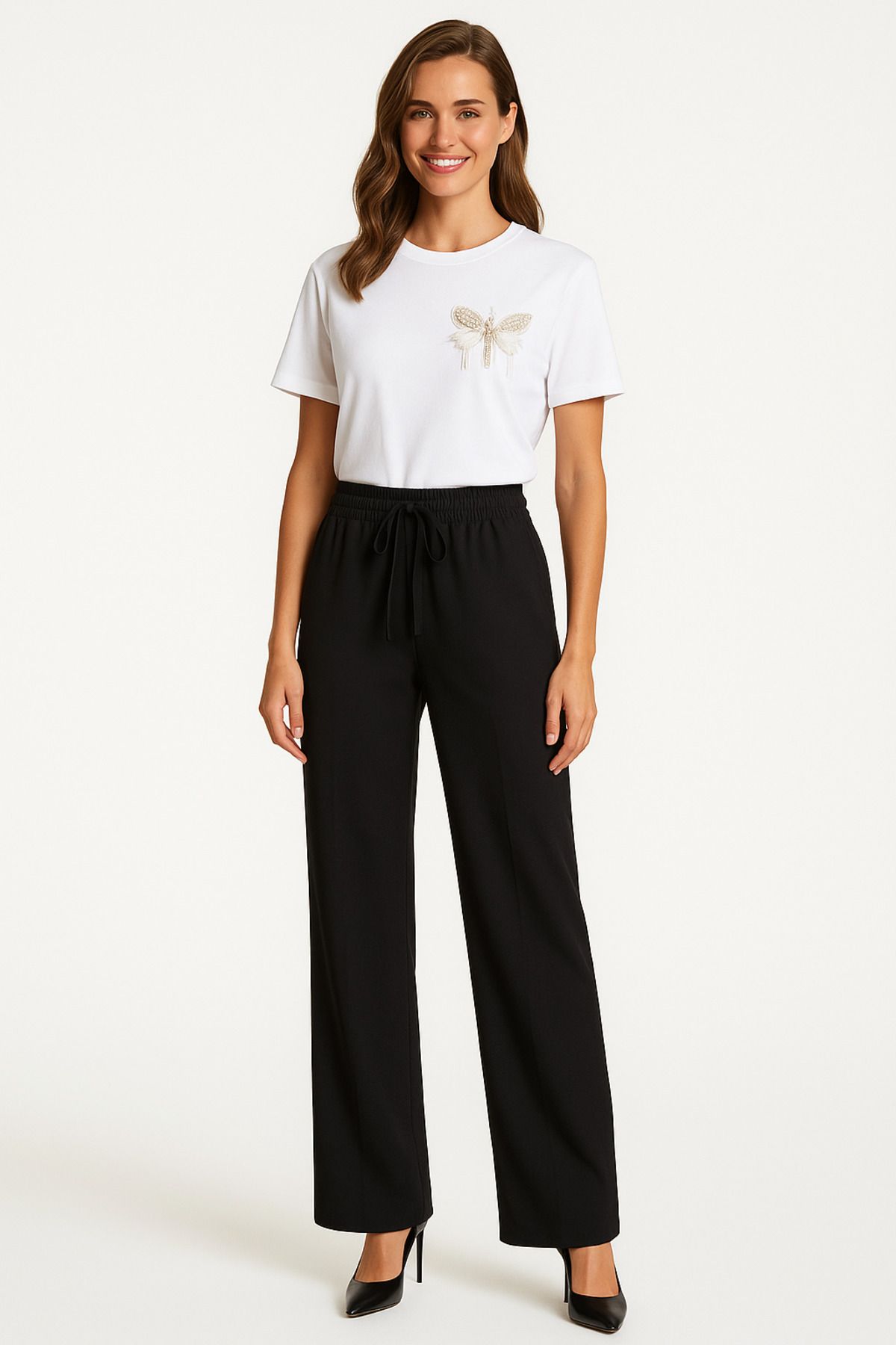 fashionlabstore Beli Lastikli Siyah Bol Paça Pantolon