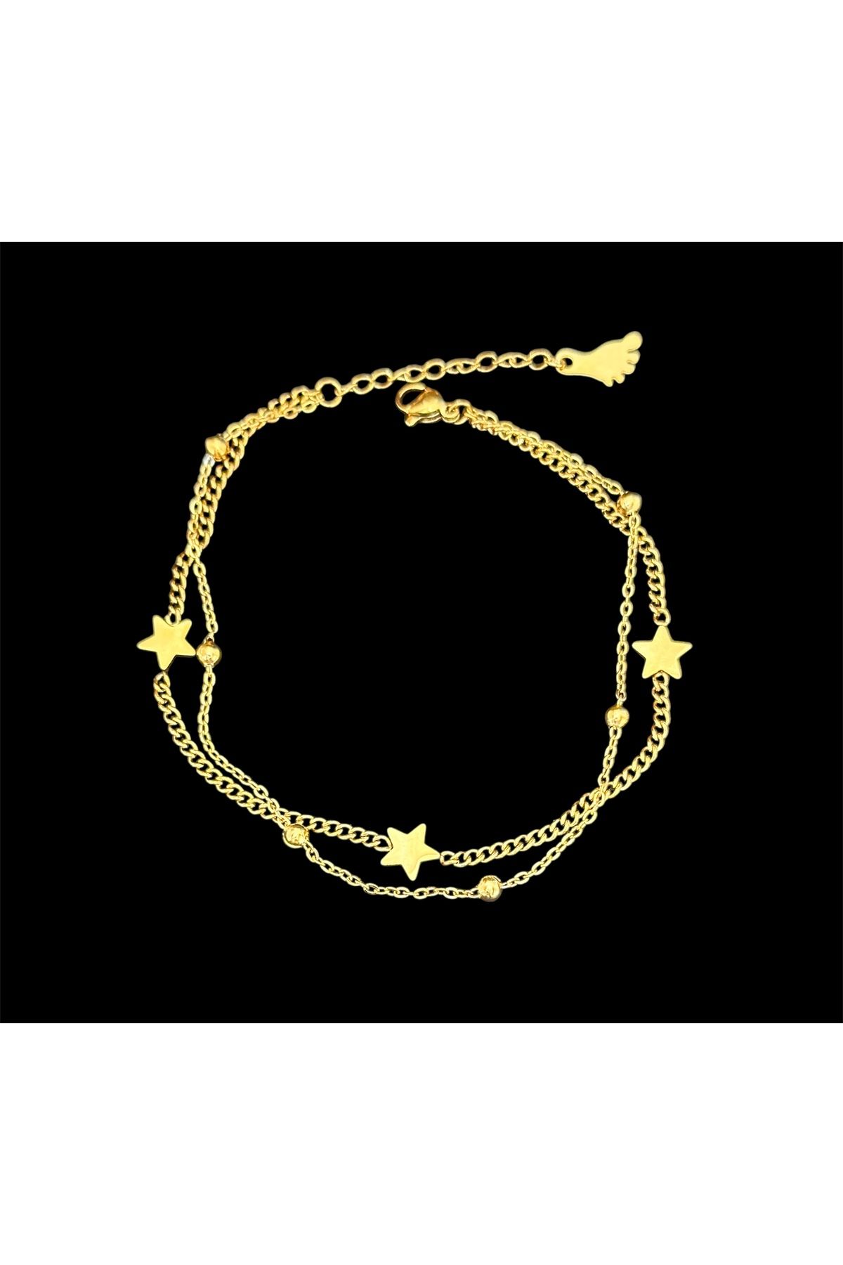 lolajewelry luxury steel gold renk dorika zincirli ve yıldızlı çelik Halhal