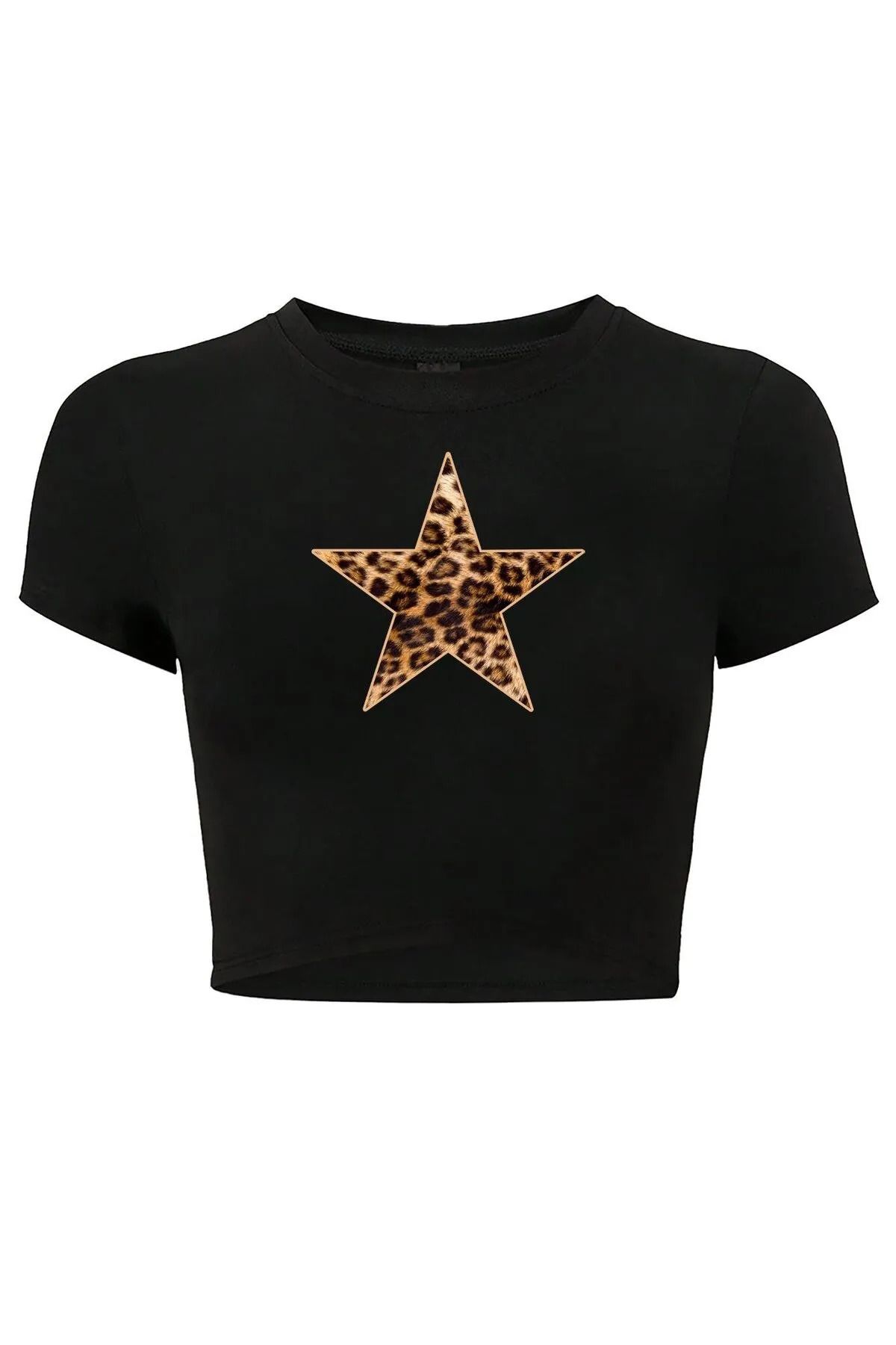 Bozz&Bozz Collection Kadın Leopar Yıldız Crop T-shirt