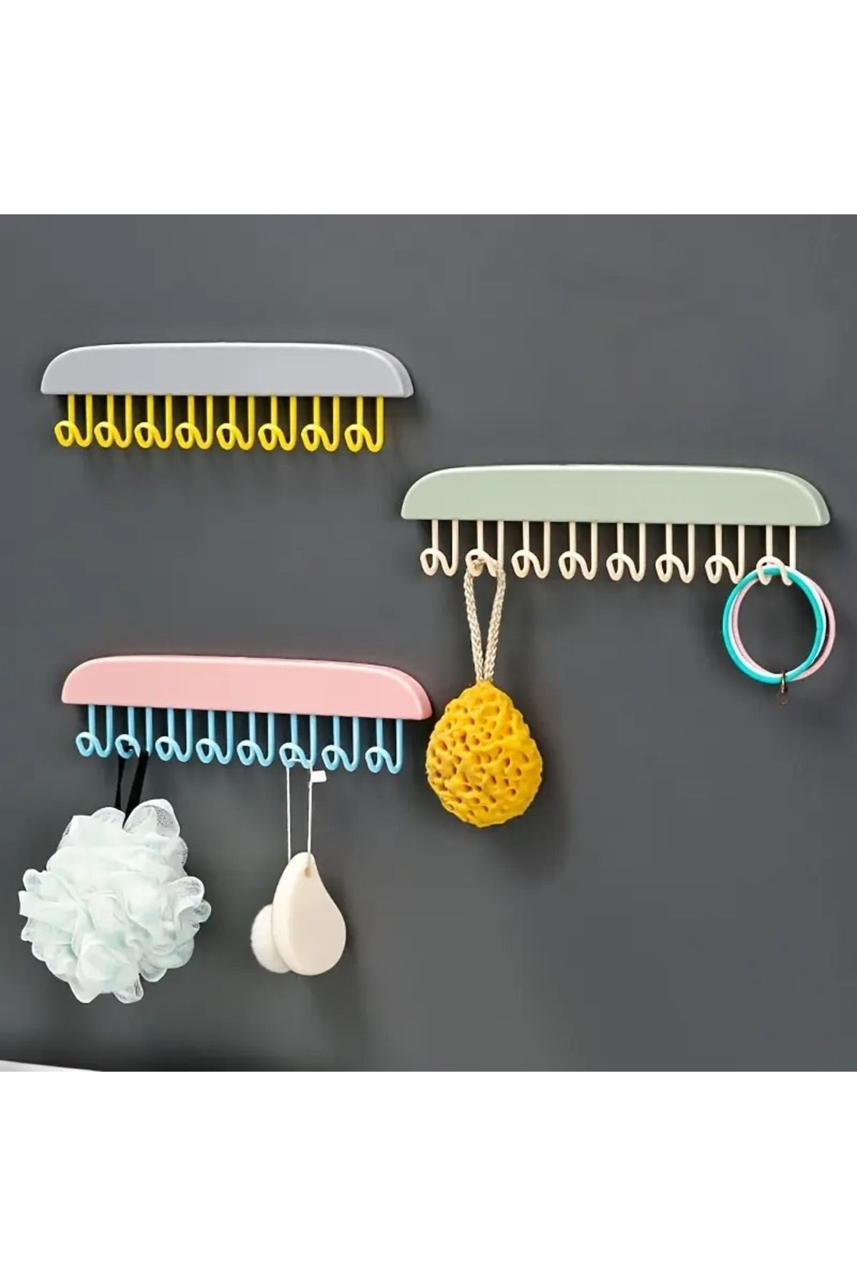 katilus Banyo Organizer Askılık Aksesuar Kalite Yapışkanlı Askı Çoklu Kancalar