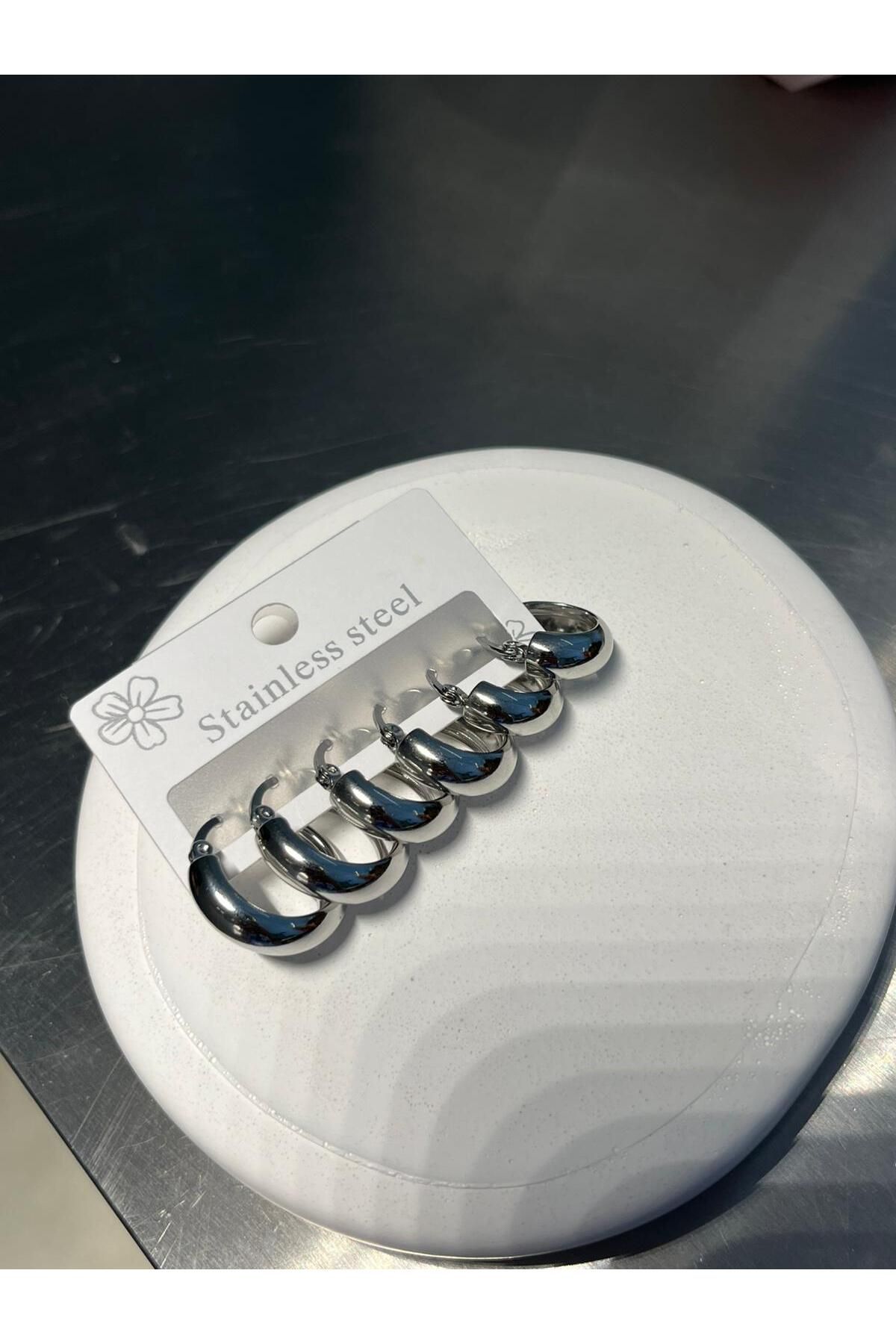 BeGa store Kadın çelik silver 6lı halka küpe