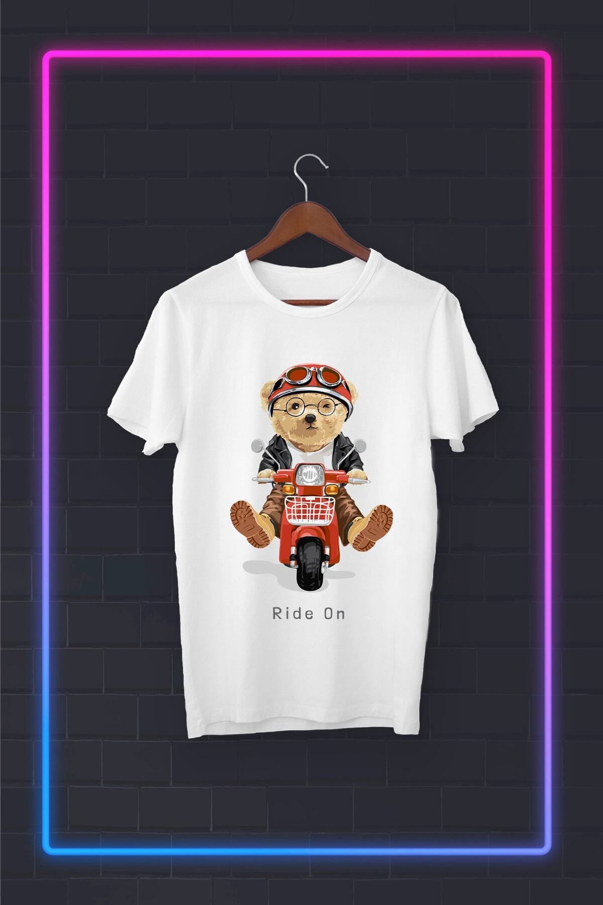 Pisa Art Beyaz -tedi Ride On- Vip Tasarım Tshirt