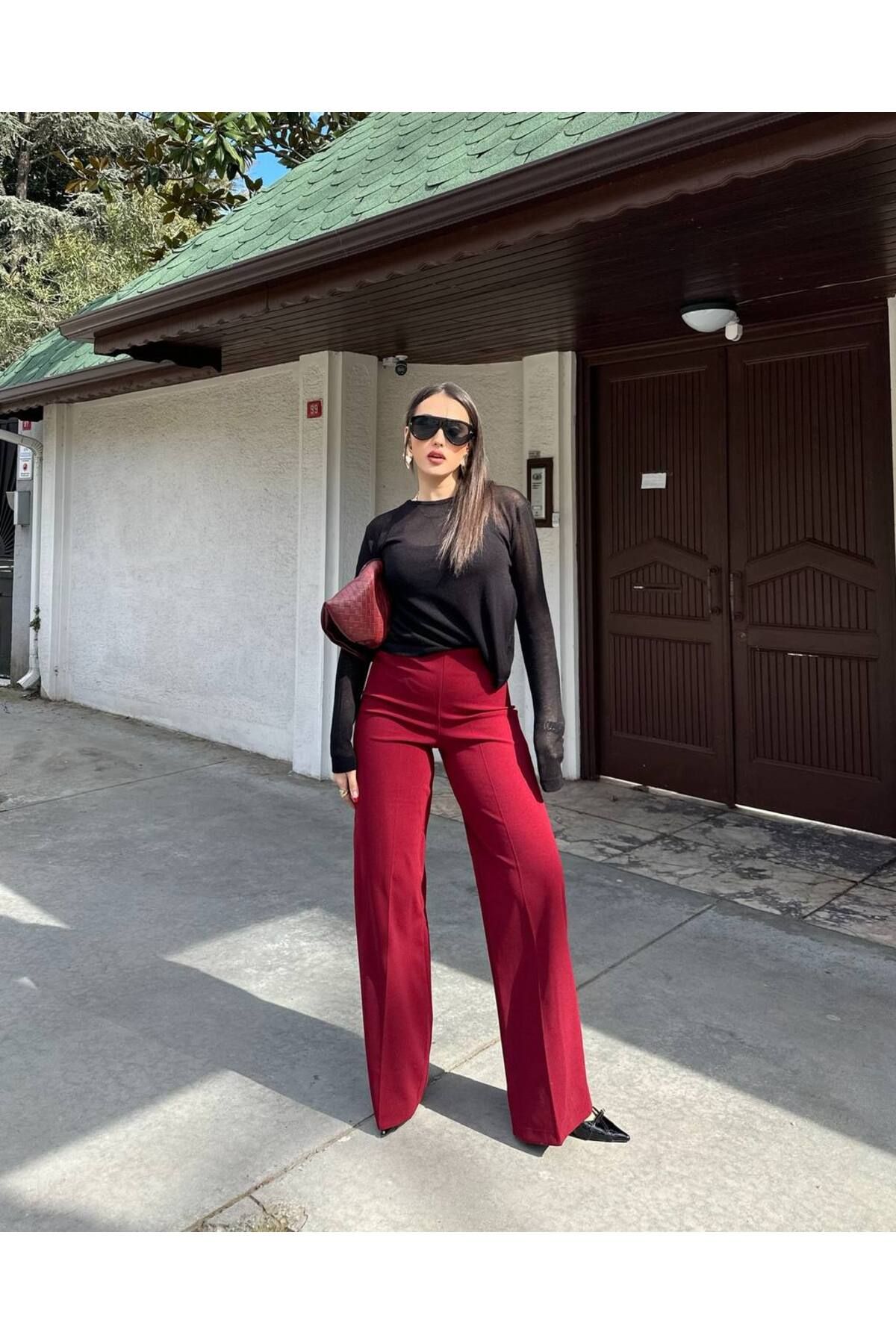 Butik Yandan Fermuarlı Yüksek Bel Kemersiz Palazzo Pantolon