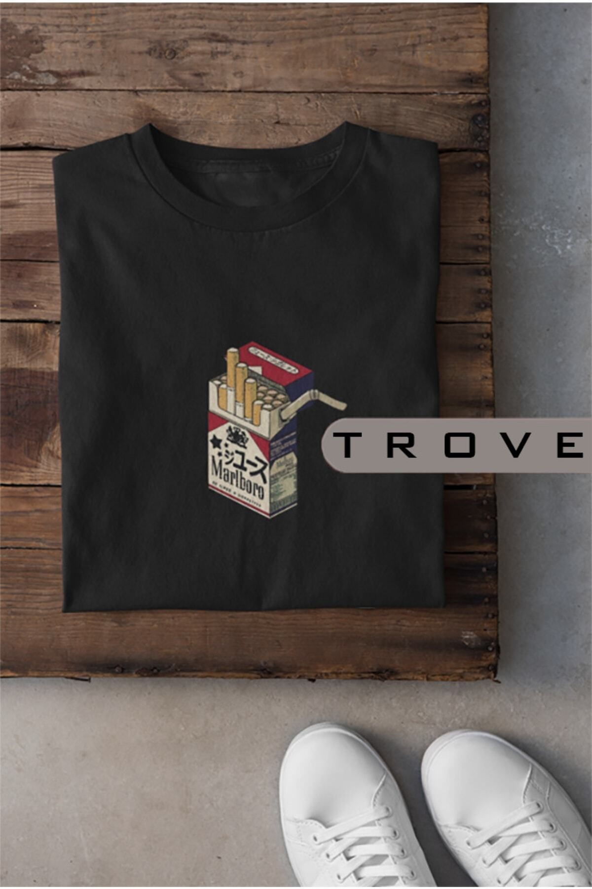 Pisa Art Unısex Kadın Erkek Sigara Paket Tasarım Japon %100 Pamuk Baskılı Siyah Beyaz T-shirt