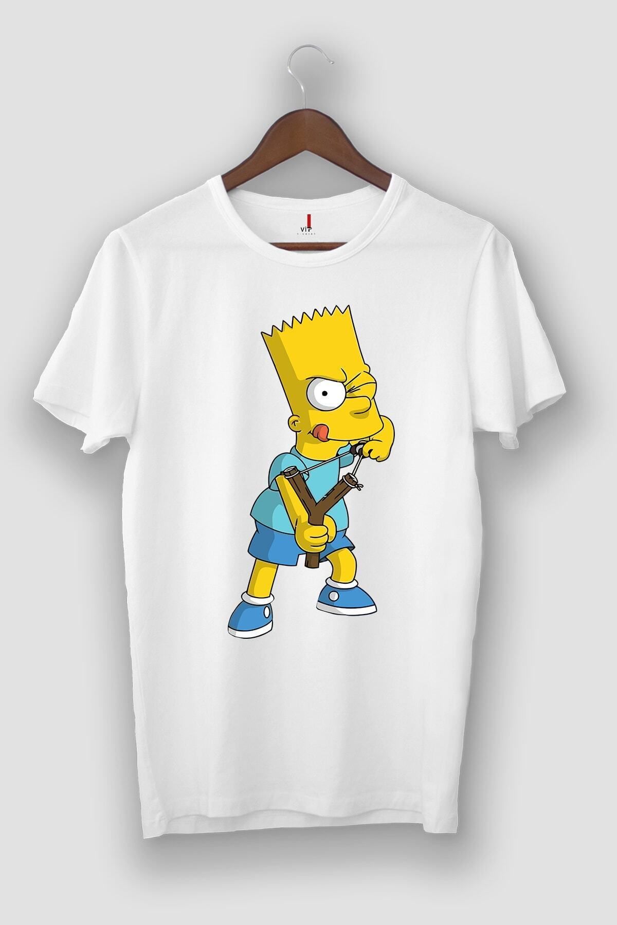 Pisa Art Unisex Erkek Beyaz Bart Simpson Baskılı T-shirt