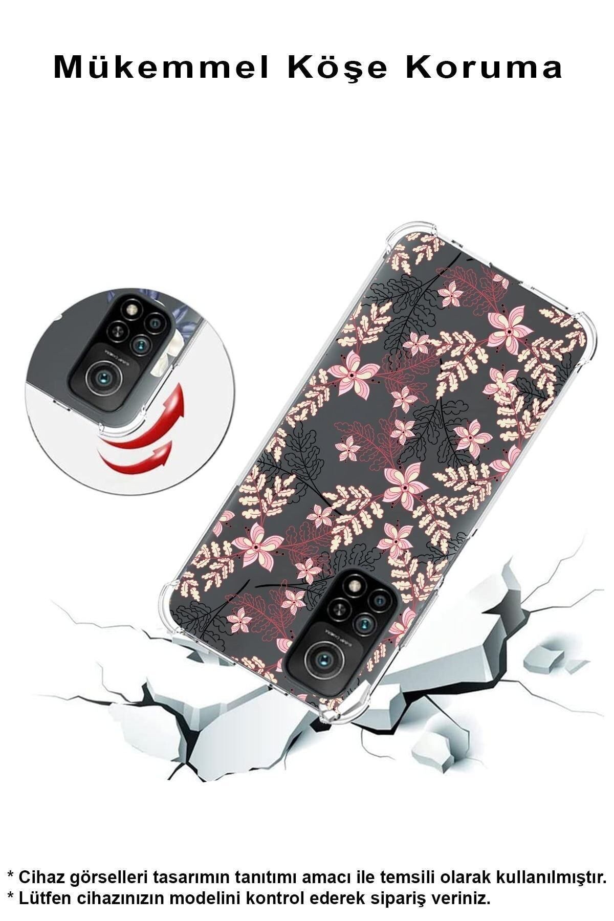 PrintiFy Samsung Galaxy S23 Ultra ile Uyumlu Köşe Korumalı Antişok Kapak Floral Kırmızı Tasarımlı Kılıf