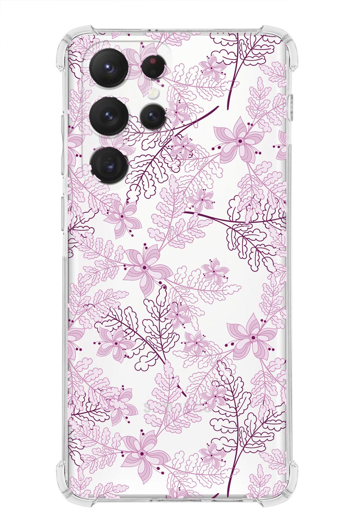 PrintiFy Samsung Galaxy S23 Ultra ile Uyumlu Köşe Korumalı Antişok Kapak Floral Pudra Tasarımlı Kılıf