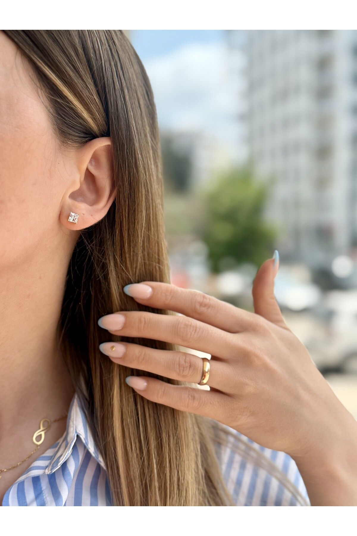 papatya aksesuar Kare Gold zirkon taşlı pırlanta model Tek taş Çelik kadın Küpe