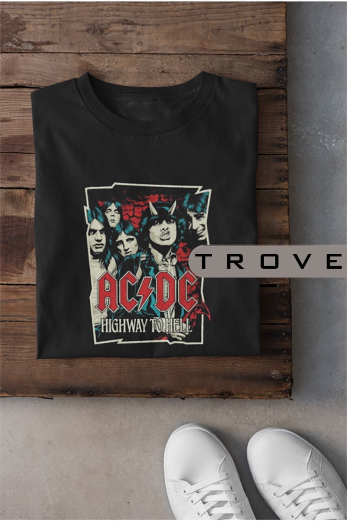 Pisa Art Unısex Kadın Erkek Acdc - Ac/dc Rock'n Roll Metal %100 Pamuk Baskılı Siyah Beyaz T-shirt