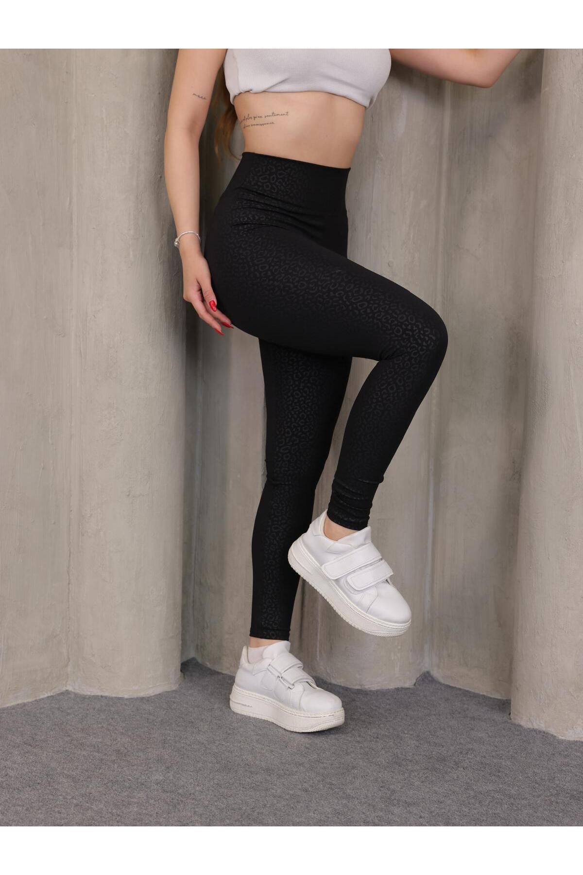 lzv-Leggings din țesătură de scafandru cu model leopard pentru femei negre – talie înaltă, modelare 7
