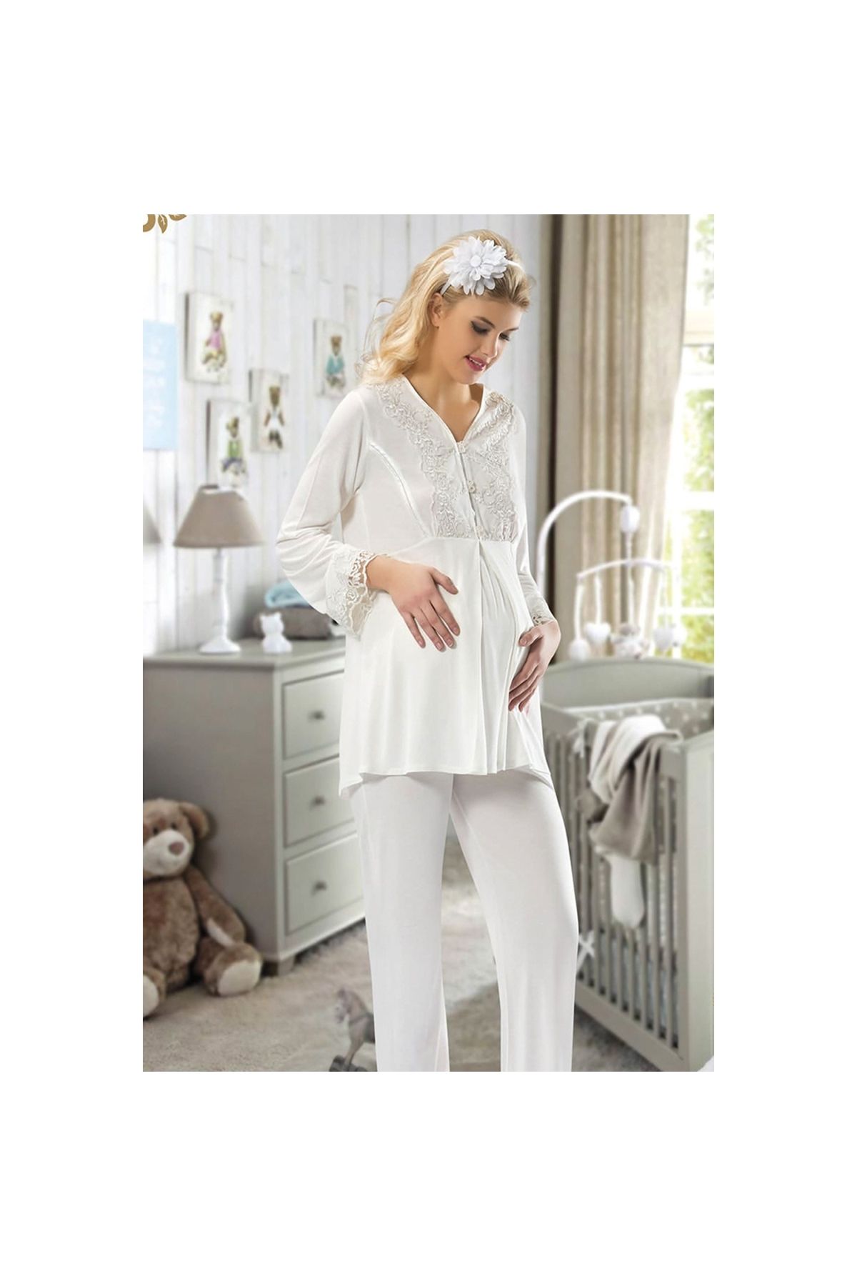Narnuga Ekru Hamile ( Lohusa ) Pijama Takımı - 1604