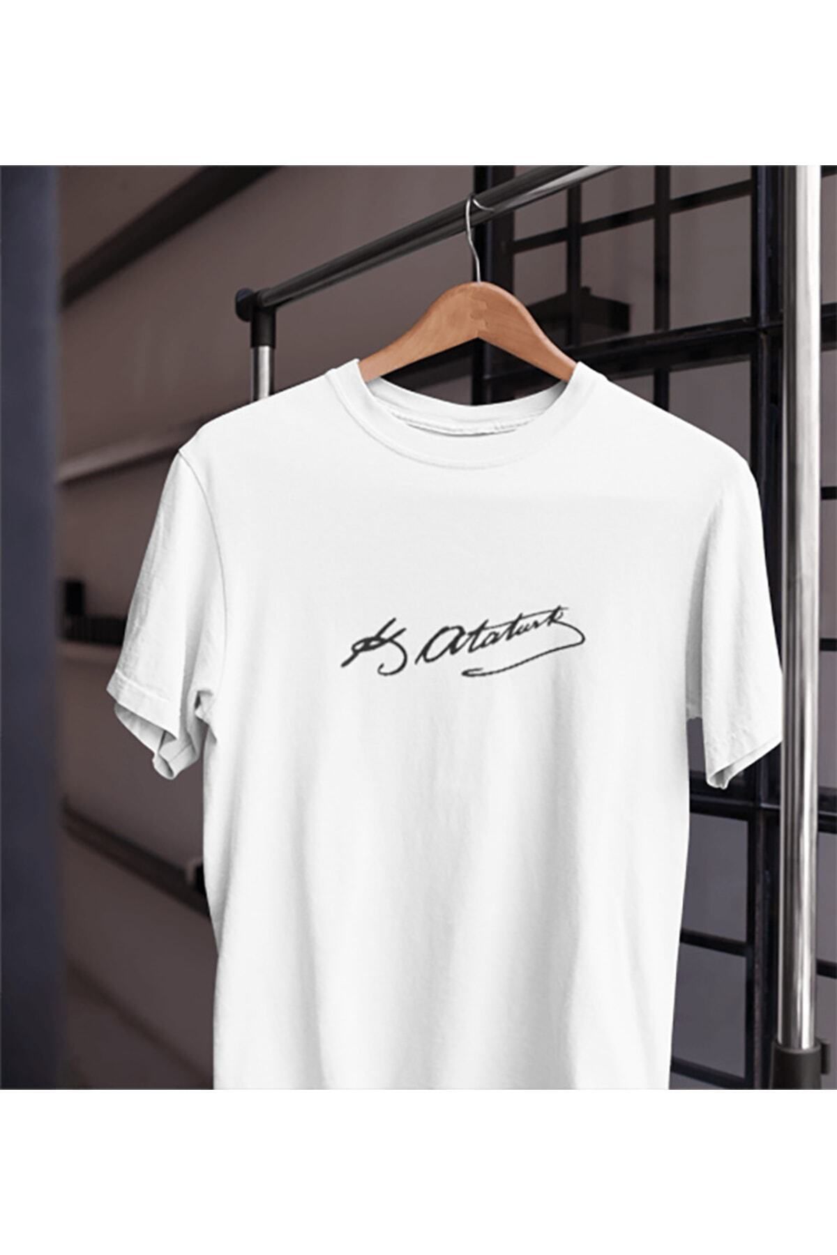 Pisa Art Unısex Kadın Erkek Mustafa Kemal Atatürk Imza 10 Kasım %100 Pamuk Siyah Beyaz T-shirt