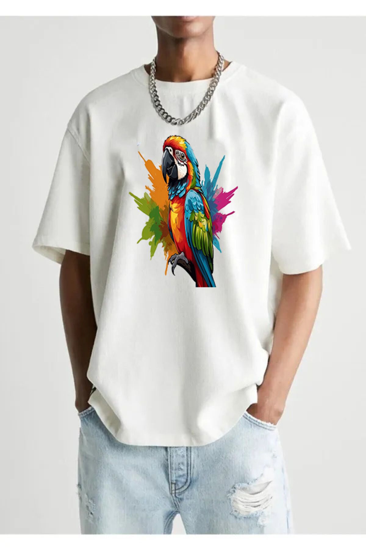 Pisa Art Papağan Oversize Tişört