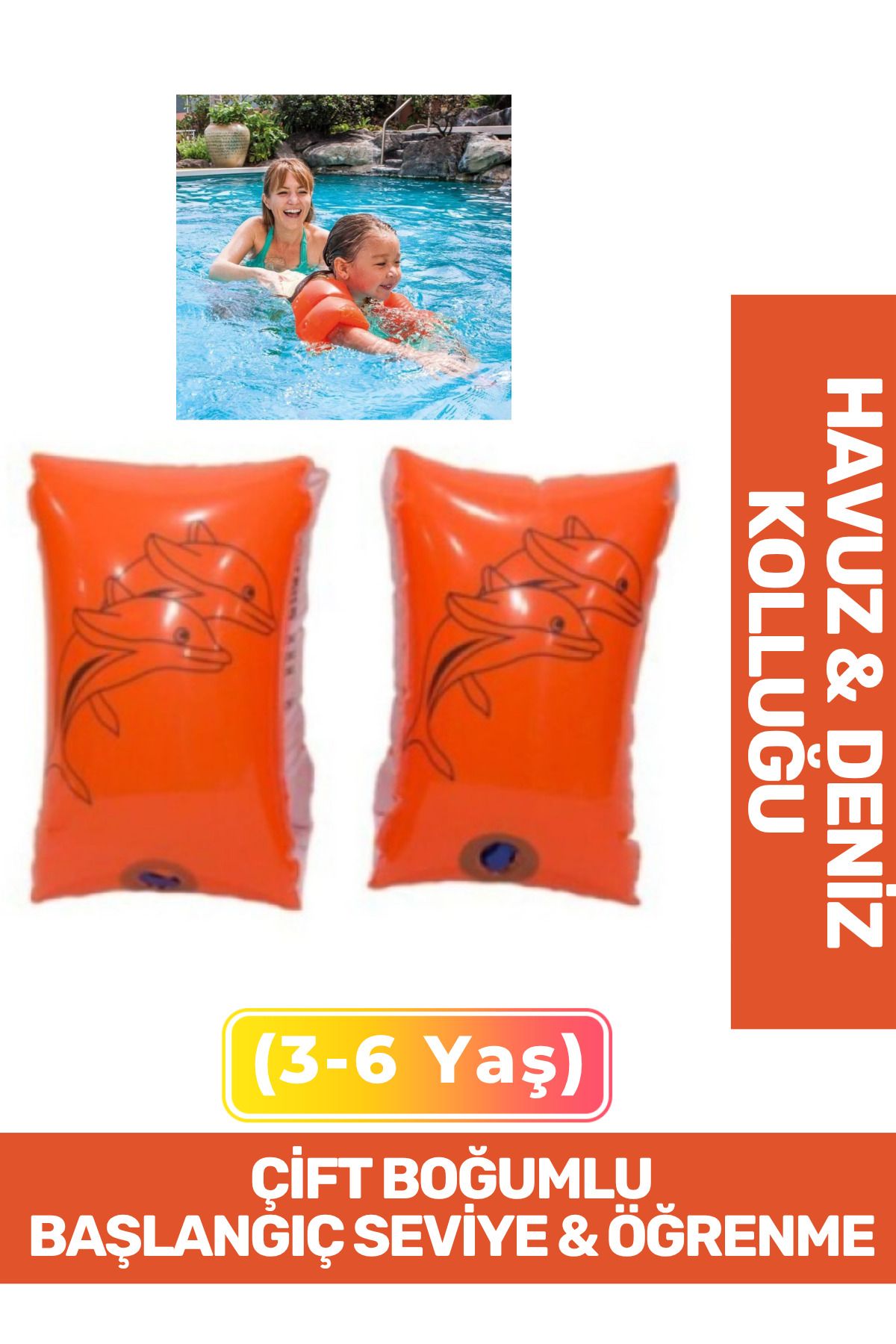 Fantazer-Beginner Level Double Jointed 3-6 Years Old Children Sea Pool Swimming Learning Inflatable Arm with Dolphin Pattern 1
