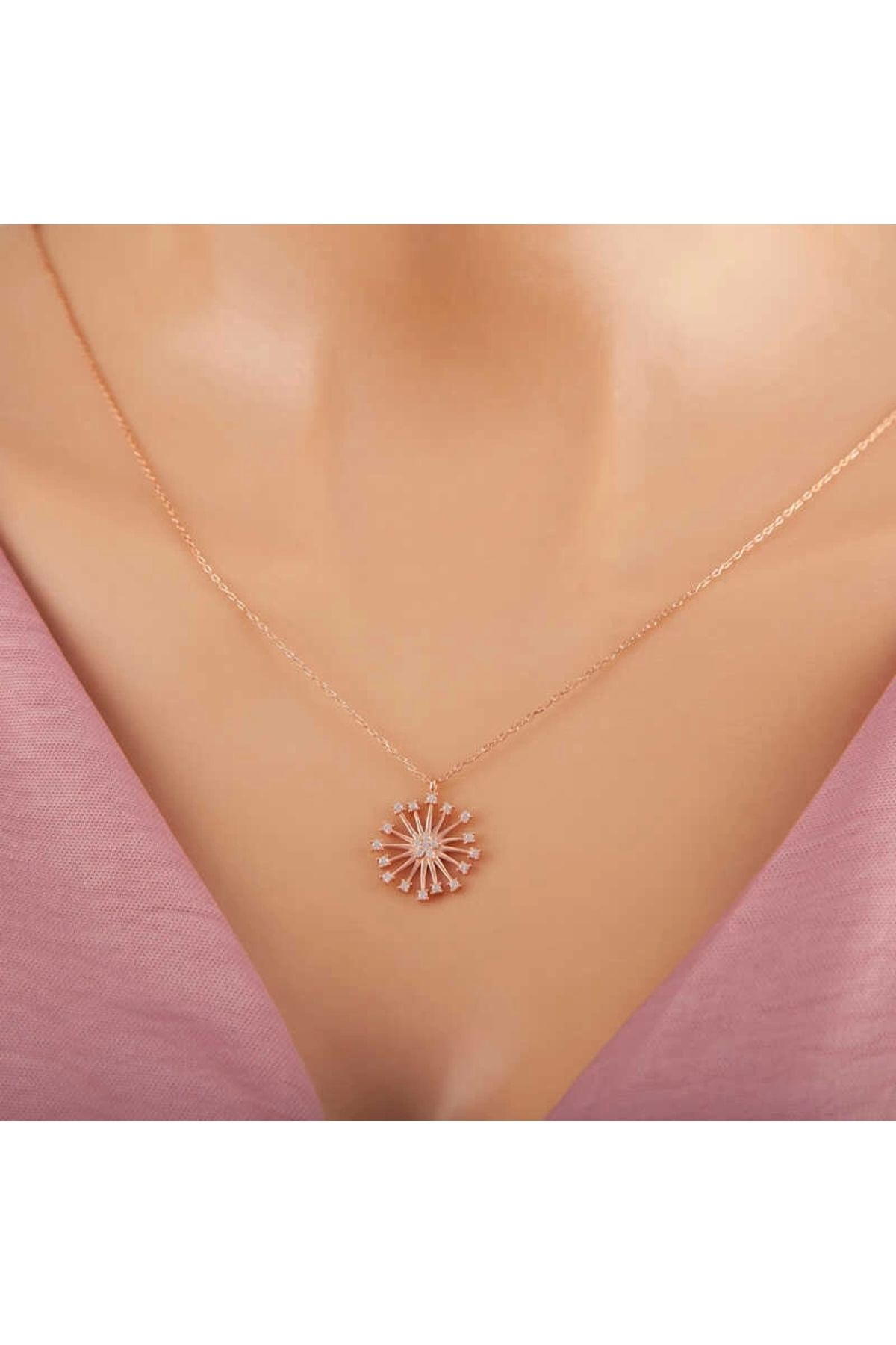 minaydan 925 Ayar Gümüş Rose Çiçek Kadın Gümüş Kolye