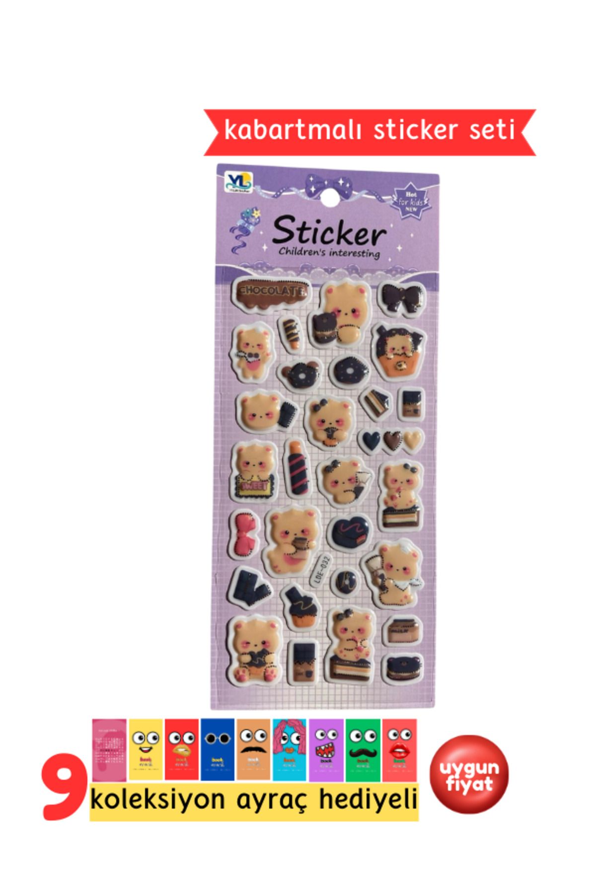 Pembe Pasaj Ayı Desenli Sticker – Kabartmalı 3D Sticker Etiket - Defter Laptop Ajanda Bullet Journal Sticker