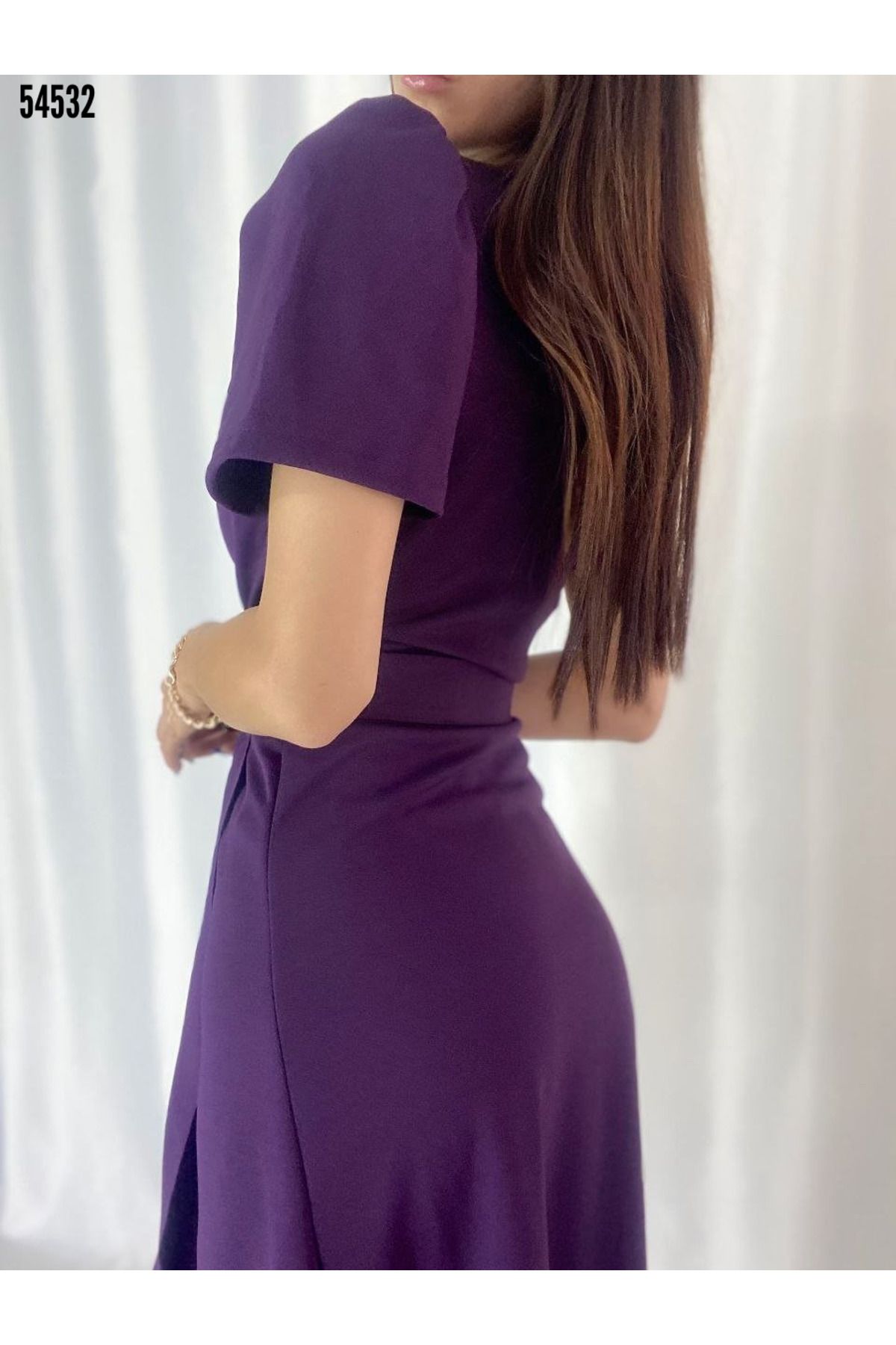 Cuyka Kadın Kruvaze Yaka Midi Boy Kuşaklı Krep Elbise 120 Cm