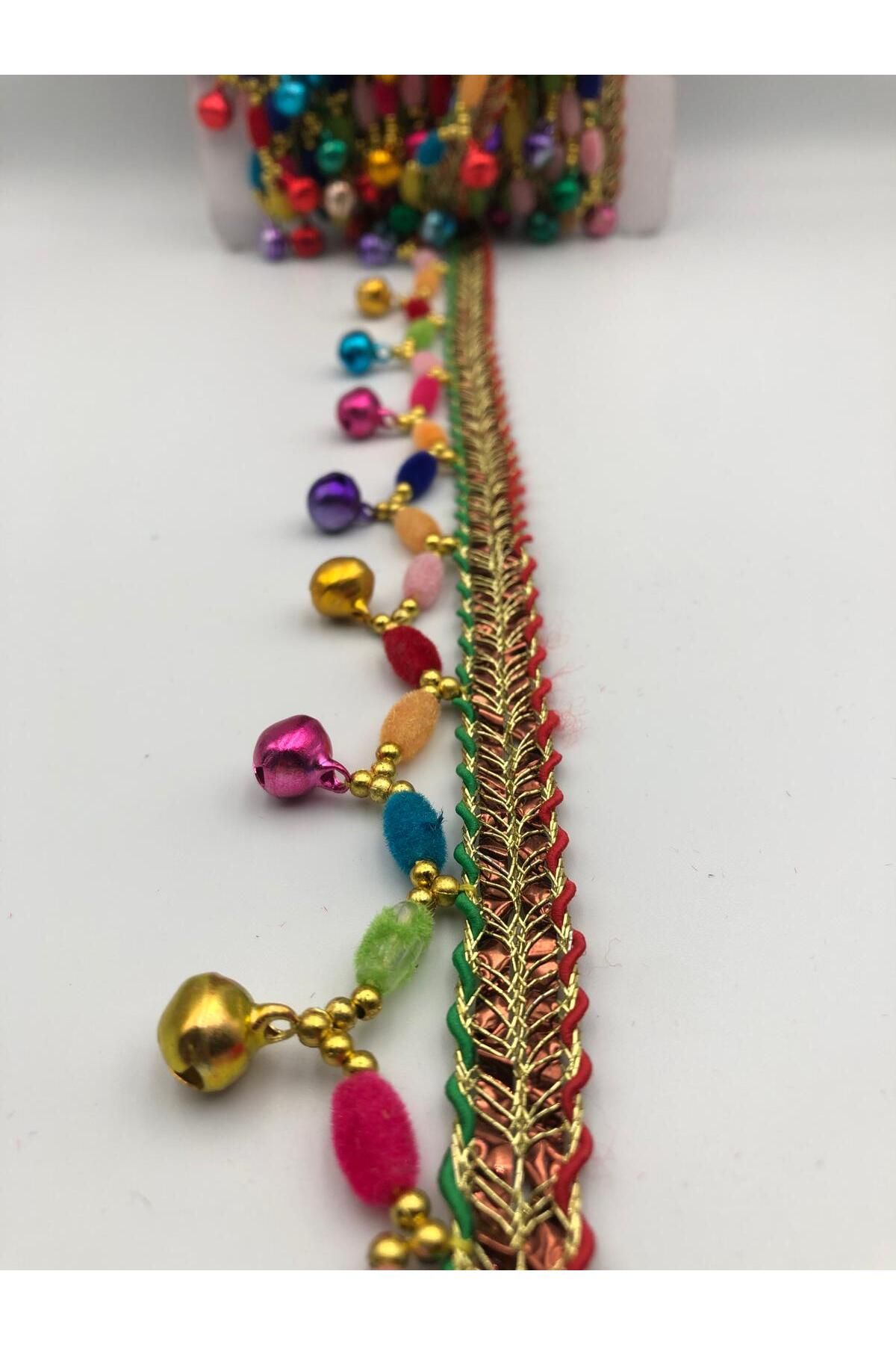 DUCK HOBY 1 Metre Renkli Zil Şerit, Etnik Desen, Kurdele, Dekoratif, Süsleme