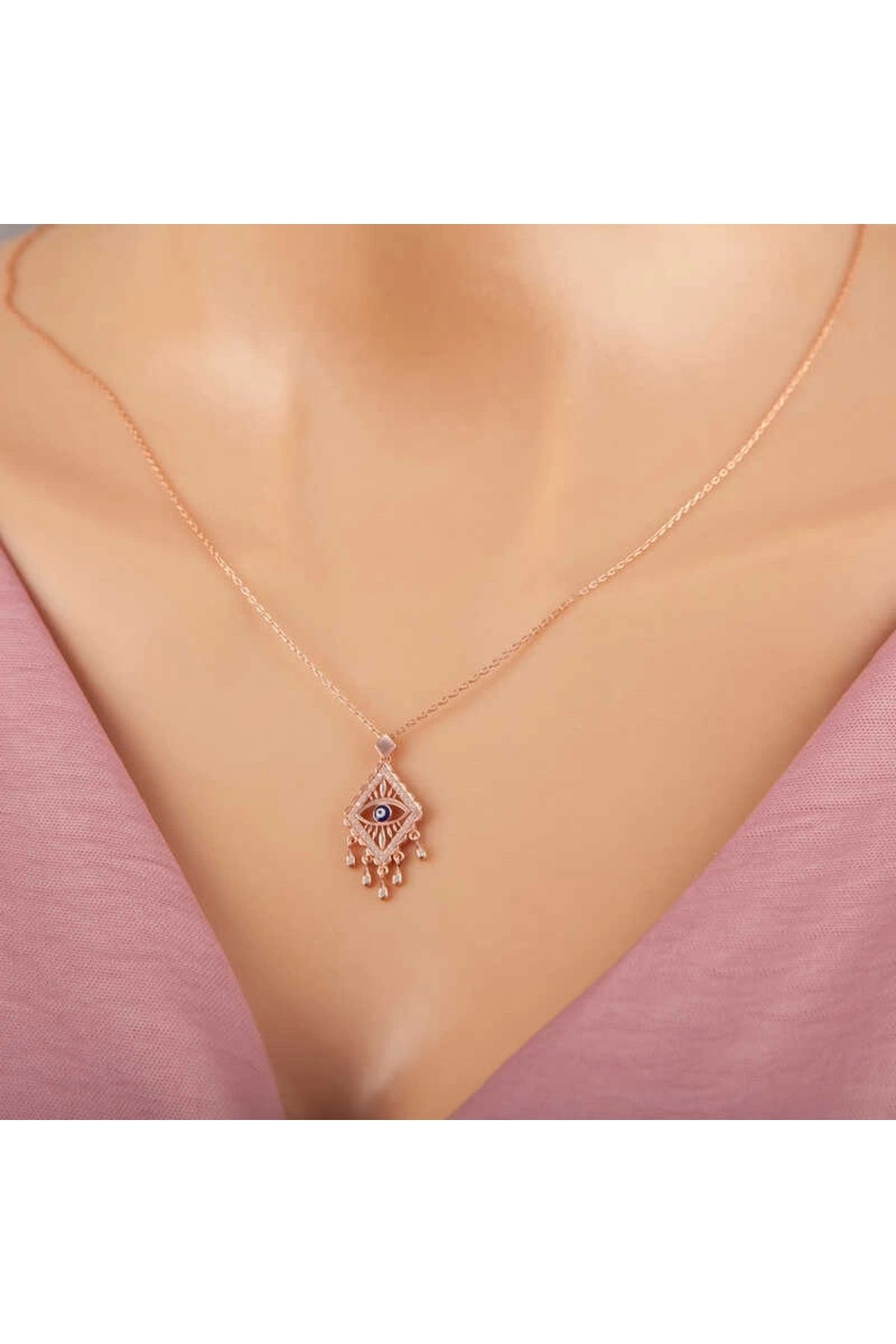 minaydan 925 Ayar Gümüş Rose Nazarlı Göz Kolye