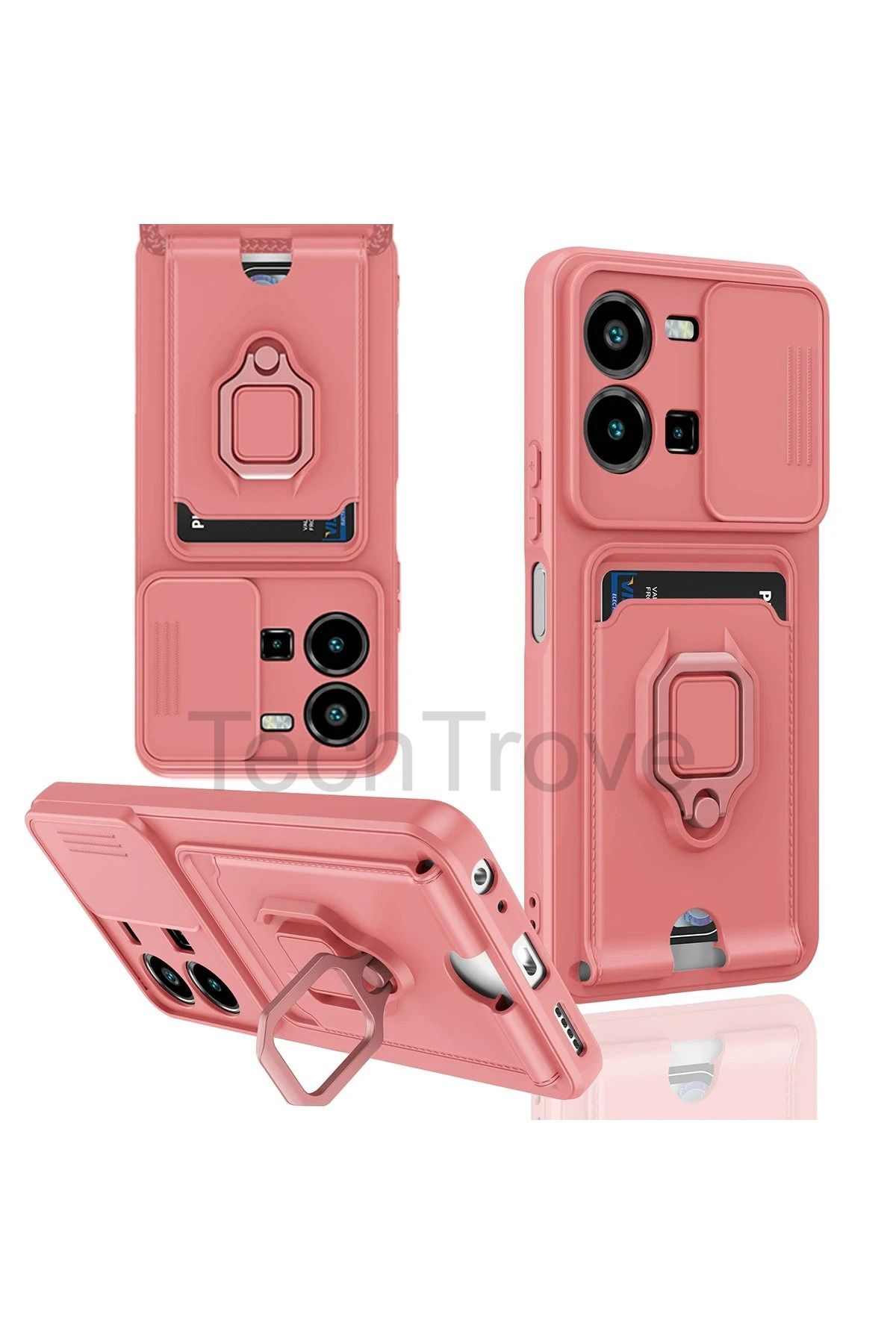 TechTrove Vivo Y35 Kılıf Kamera Koruma Sürgülü Kartvizitli Kartlıklı Standlı İpli Renkli Kapak