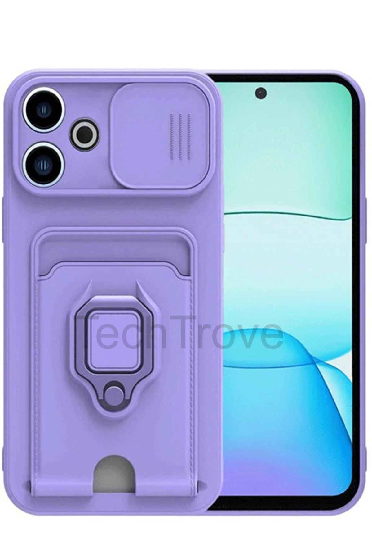 TechTrove Xiaomi Redmi 13 4G Kılıf Kamera Koruma Sürgülü Kartvizitli Kartlıklı Standlı İpli Renkli Kapak