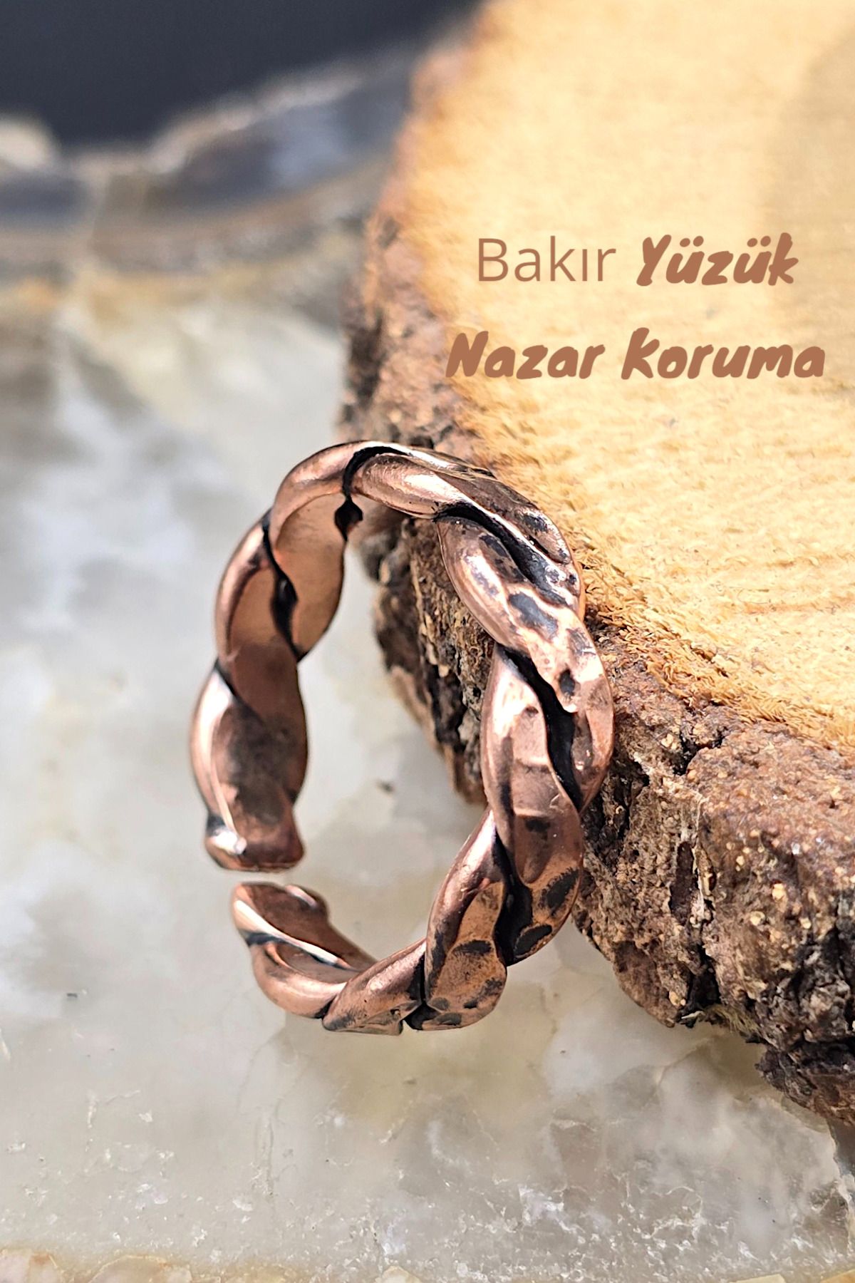 NBS Beautiful Naturel Stones Saf Bakır Yüzük % 100 – Ayarlanabilir Boy – El İşçiliği - Erkek Ve Kadınlar İçin