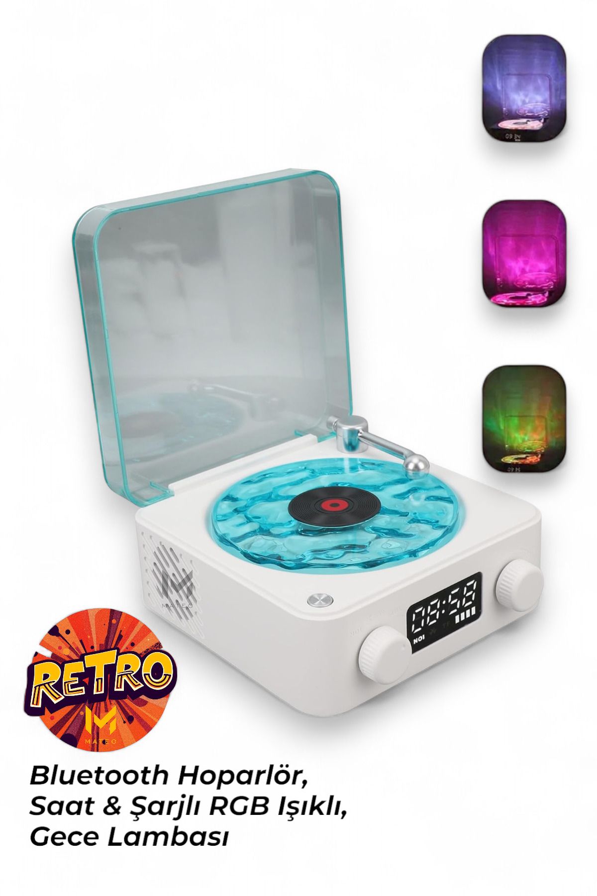 MATEO Retro Pikap Tasarımlı Bluetooth Hoparlör | Dijital Saatli & LED Işıklı & Gece Lambası
