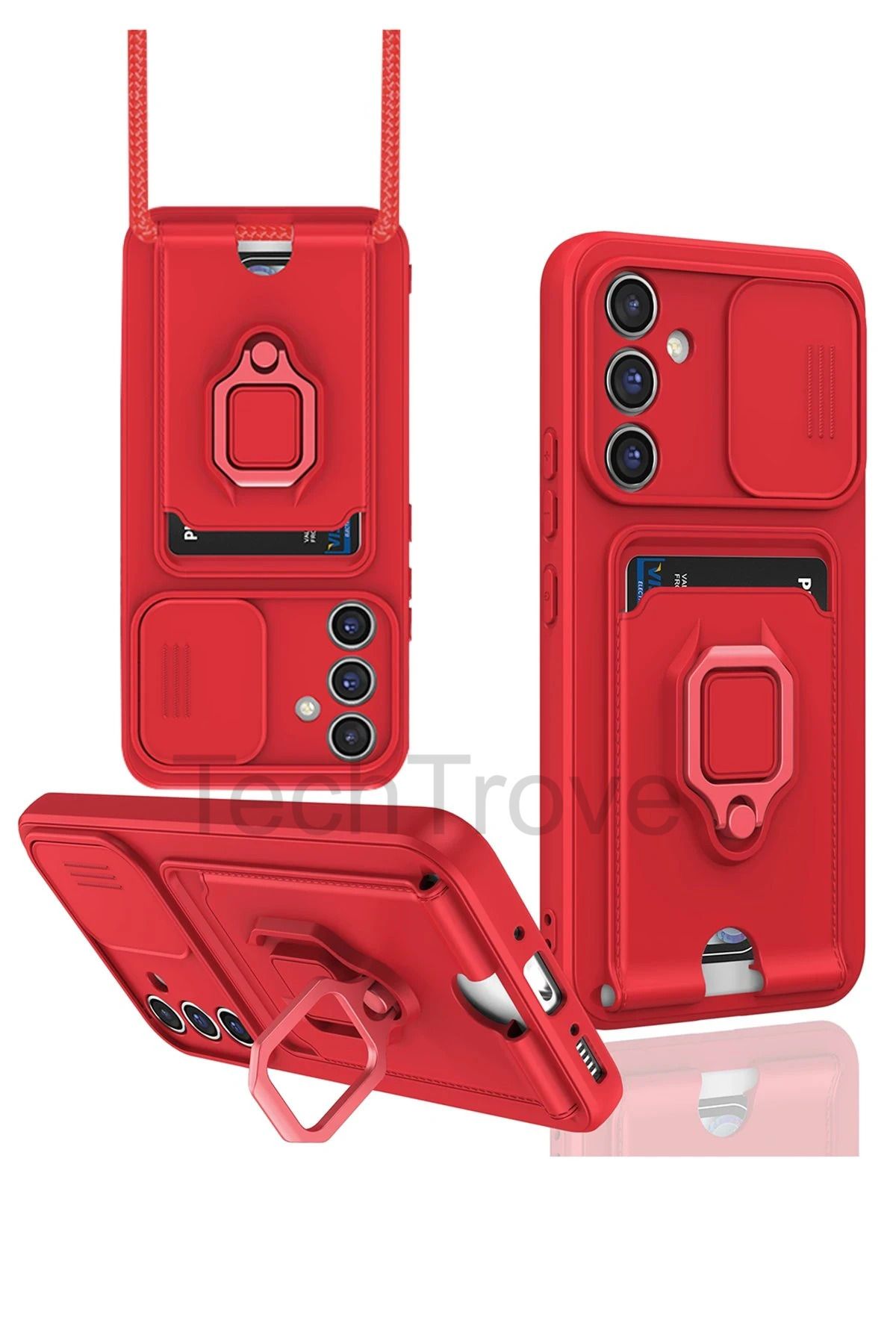 TechTrove Samsung Galaxy A34 Kılıf Kamera Koruma Sürgülü Kartvizitli Kartlıklı Standlı İpli Renkli Kapak