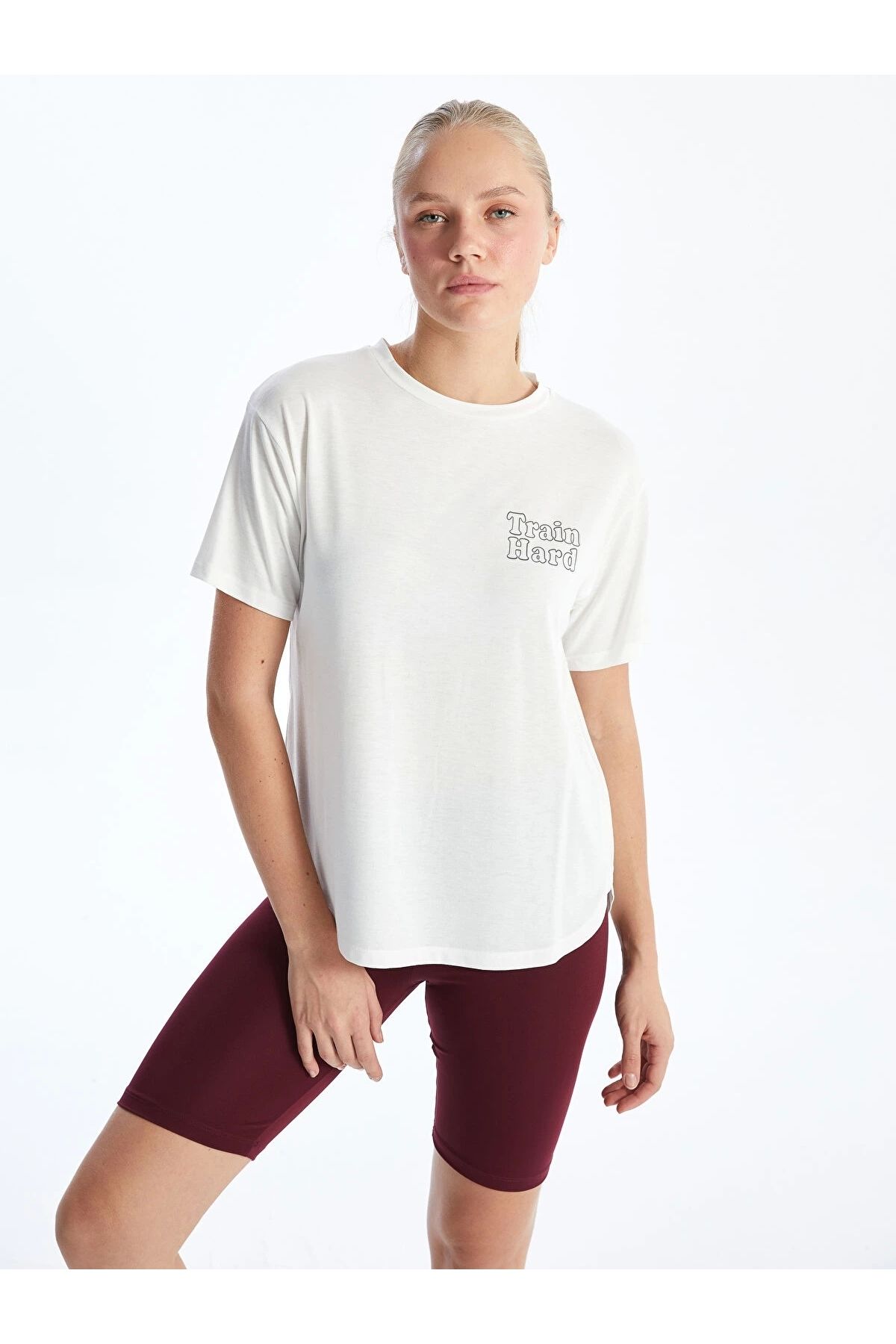 LC Waikiki XSIDE ACTIVE Beyaz Bisiklet Yaka Baskılı Kadın Spor Tişört
