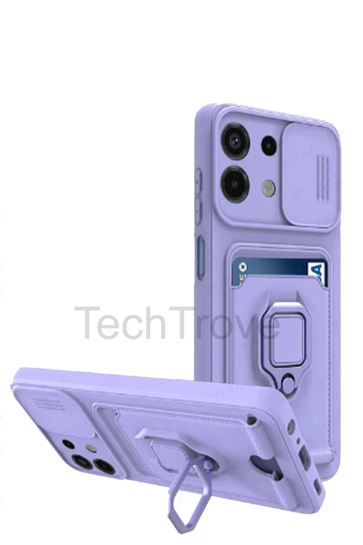 TechTrove Xiaomi Redmi Note 13 4G Kılıf Kamera Koruma Sürgülü Kartvizitli Kartlıklı Standlı İpli Renkli Kapak