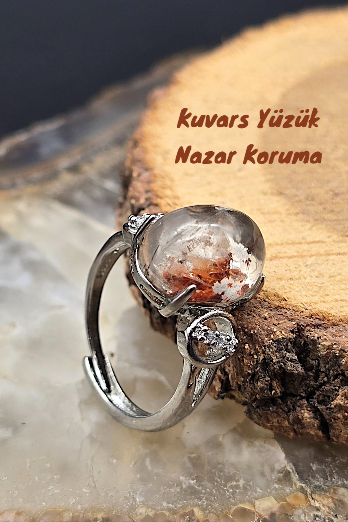 NBS Beautiful Naturel Stones Kuvars Taşlı Yüzük Kadınlar İçin Ayarlanabilir Kaplama