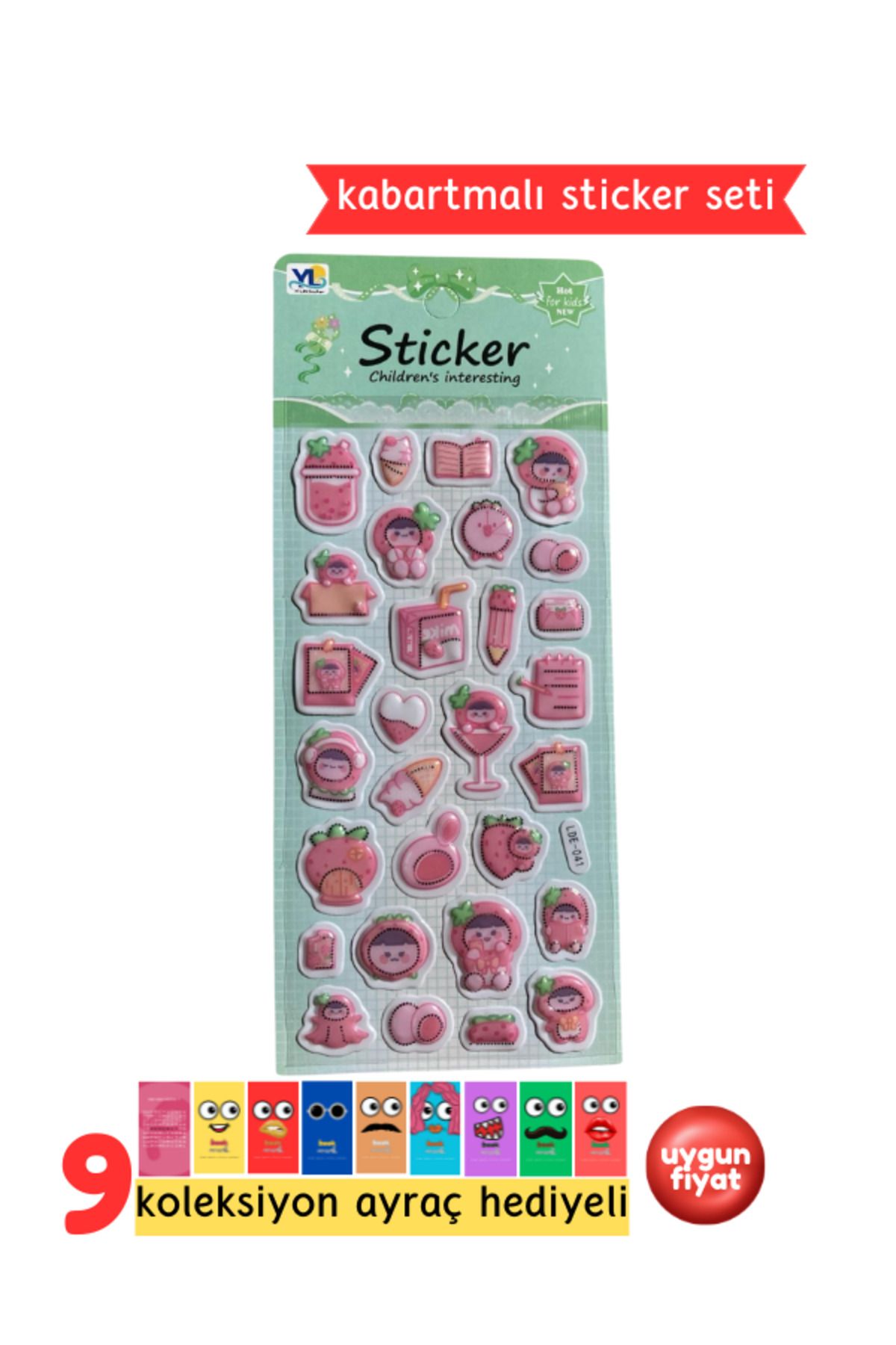 Pembe Pasaj Pembe Kawaii Sticker Seti – Kabartmalı 3D Sticker Etiket - Defter Laptop Ajanda Journal Sticker